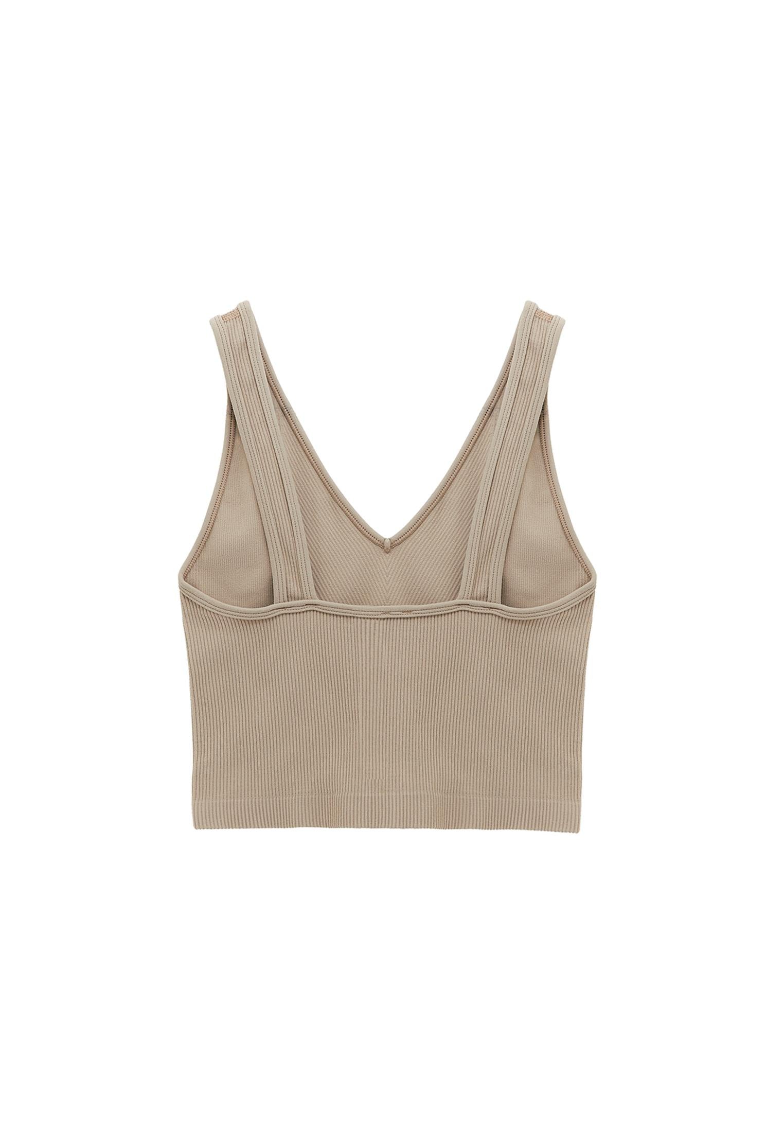 V Neck Bodycon Tank Top - SIMPLY TAUPE