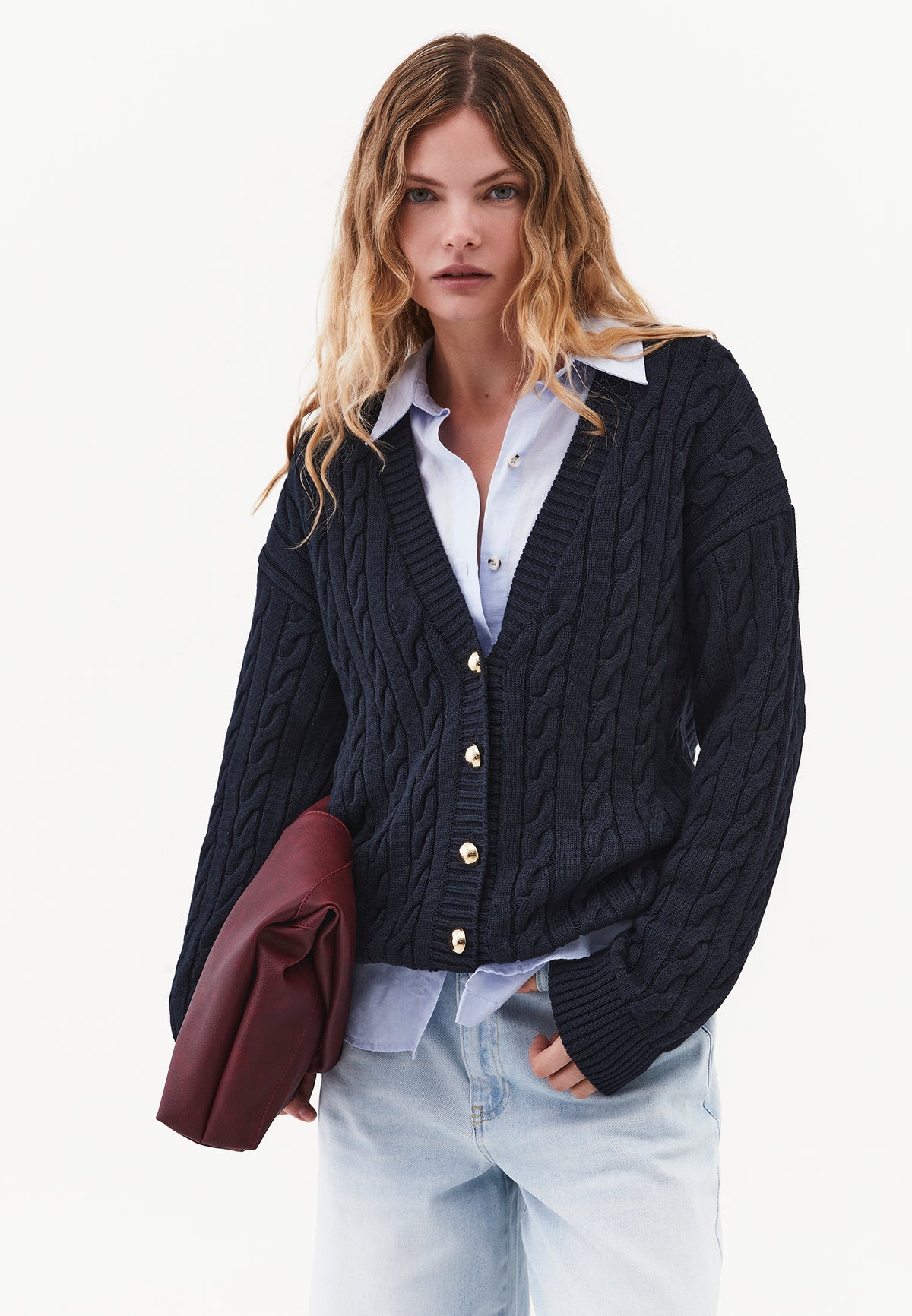 Oversized Long V Neck Cardigan - SKY CAPTAIN