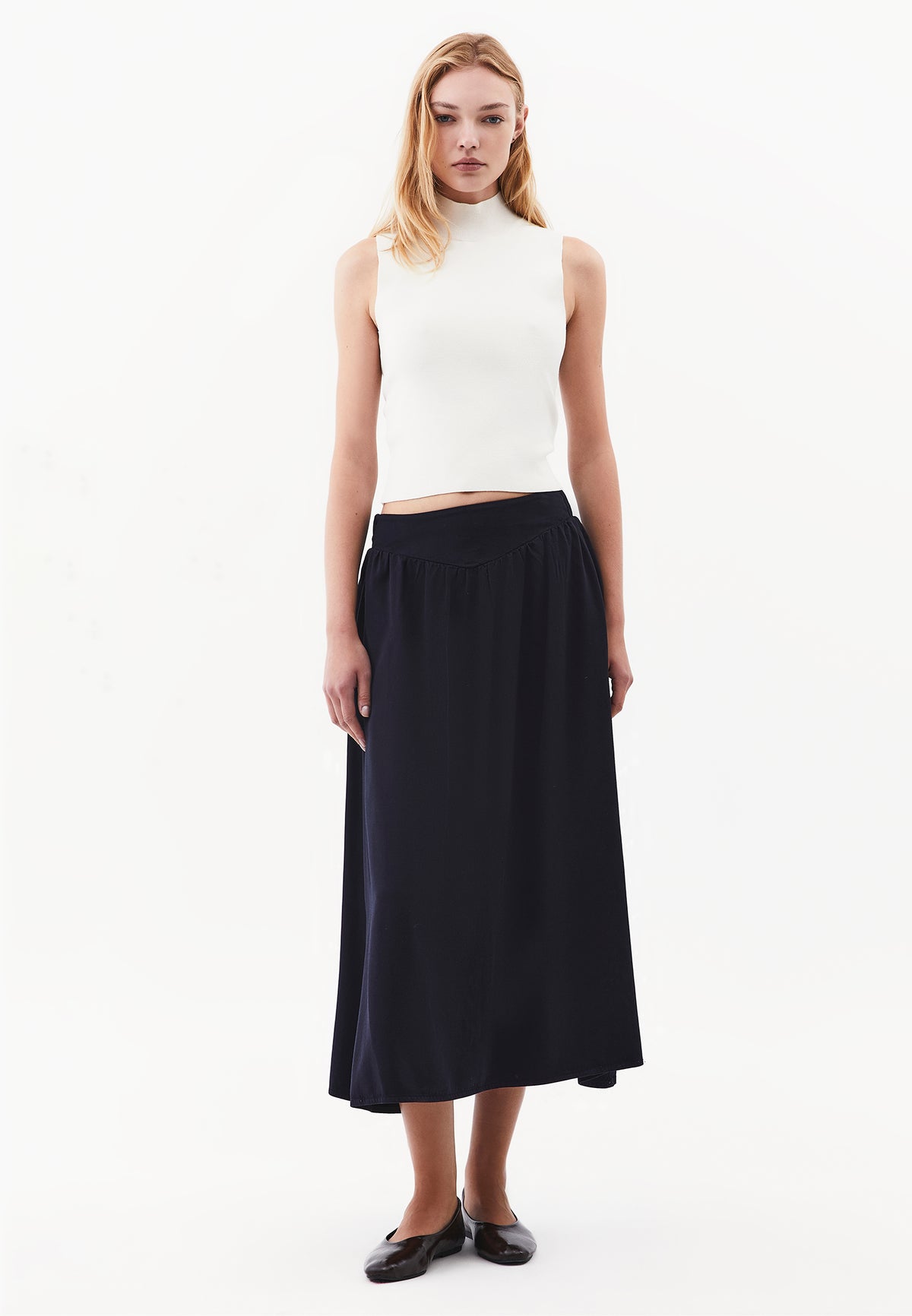 Ultra High Waist Long A-Line Woven Skirt - SKY CAPTAIN