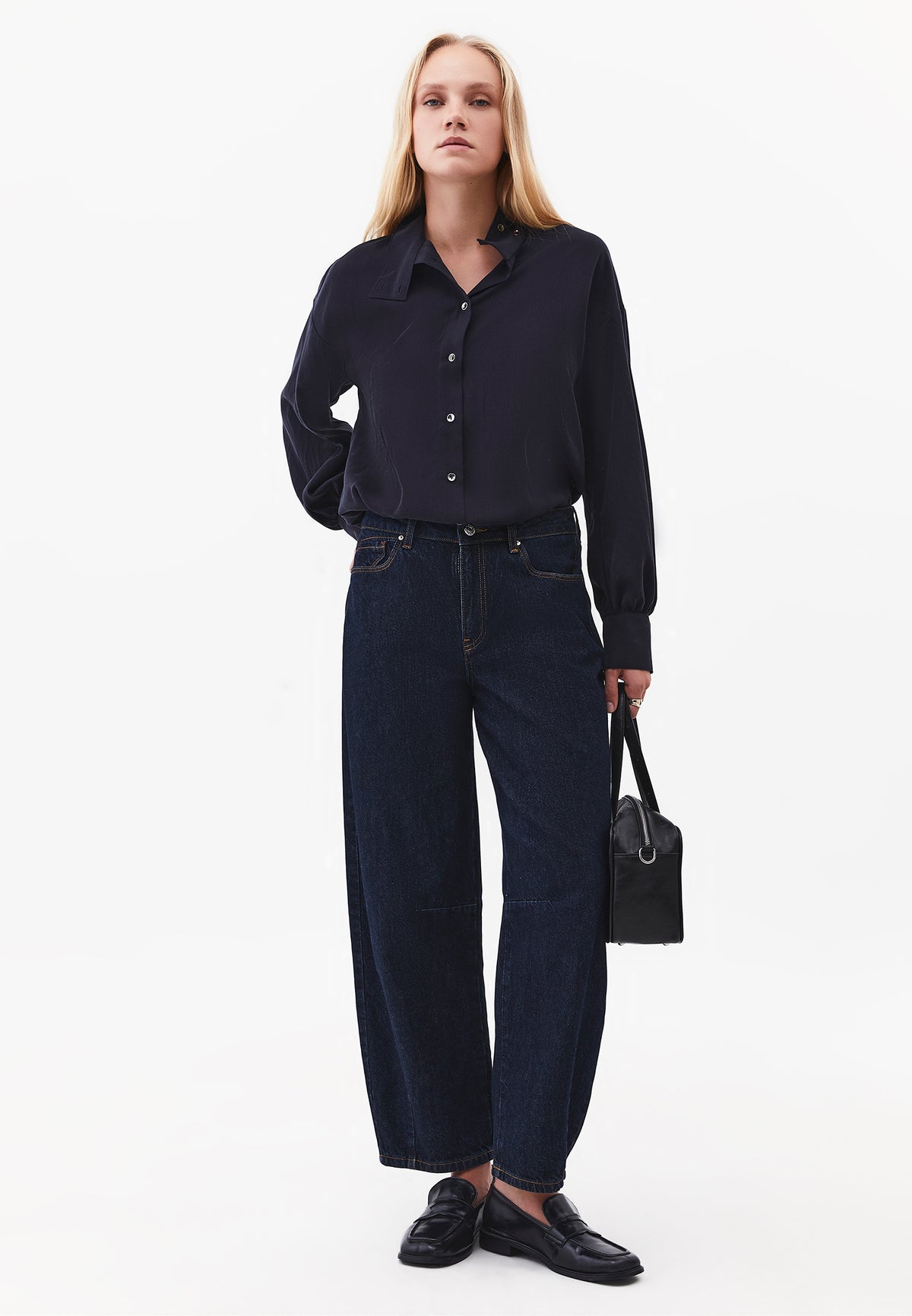 Checked Loose Shirt with High Collar - SKY CAPTAIN