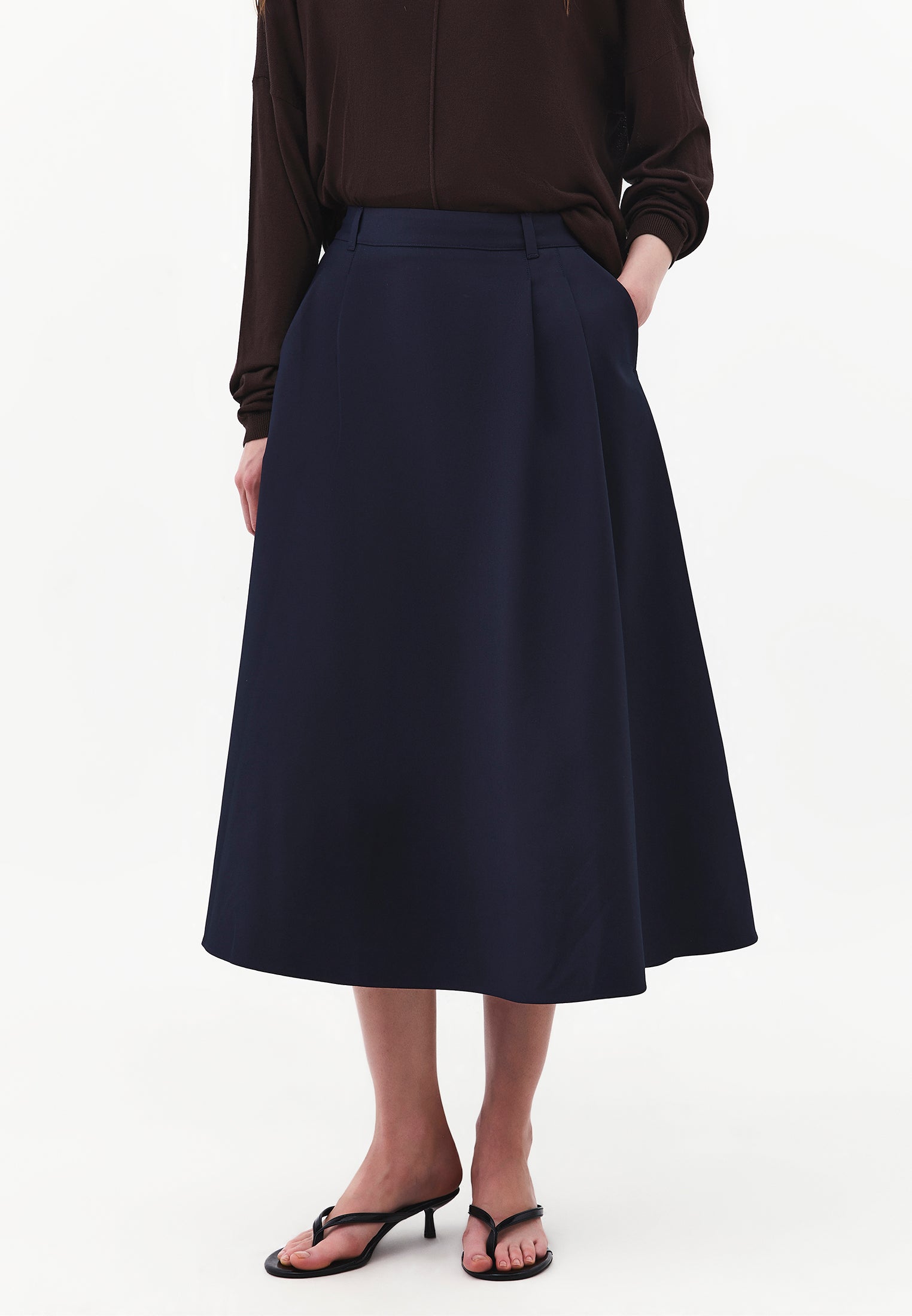 Long Pleated Flared Skirt - SKY CAPTAIN