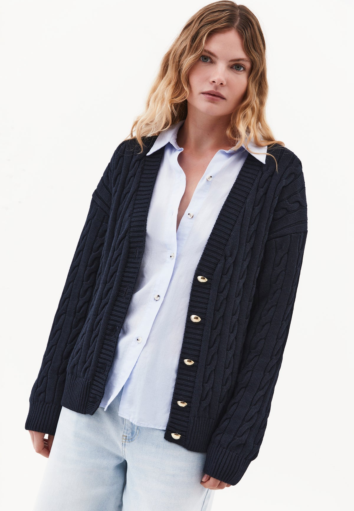Oversized Long V Neck Cardigan - SKY CAPTAIN