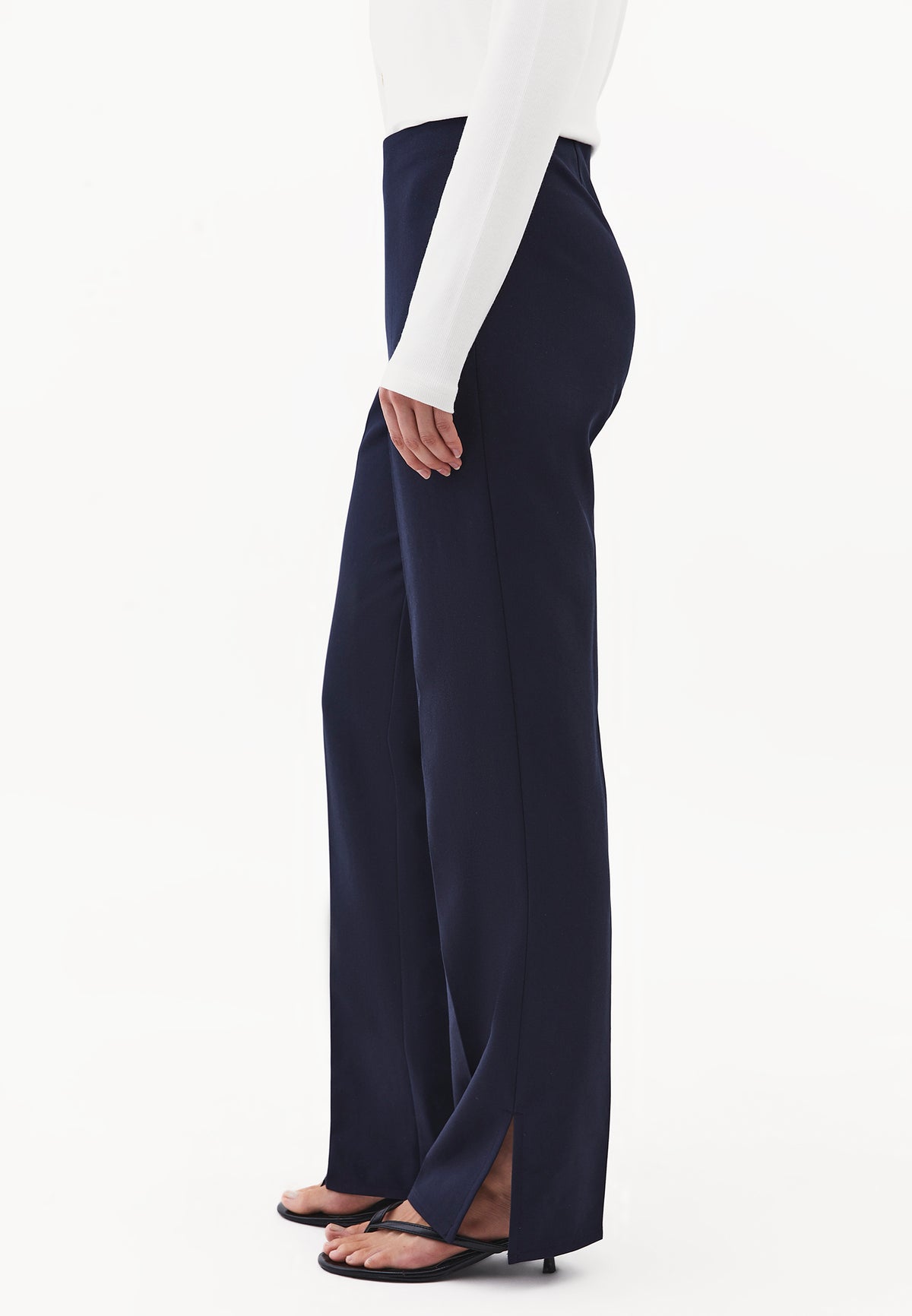 High Waist Straight Leg Slit Trousers - SKY CAPTAIN
