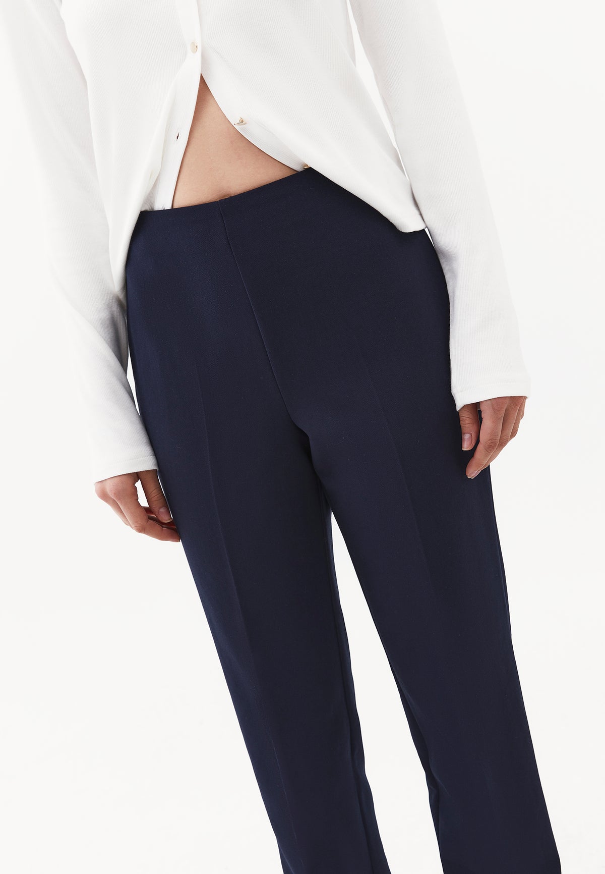 High Waist Straight Leg Slit Trousers - SKY CAPTAIN