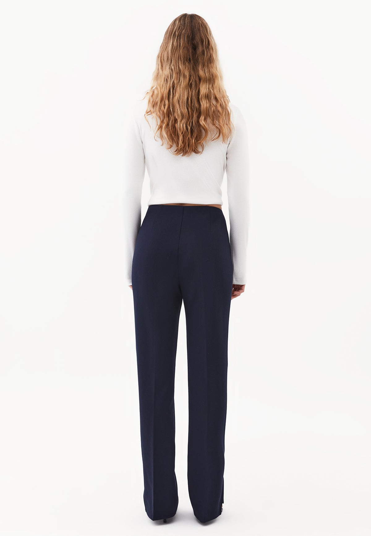 High Waist Straight Leg Slit Trousers - SKY CAPTAIN