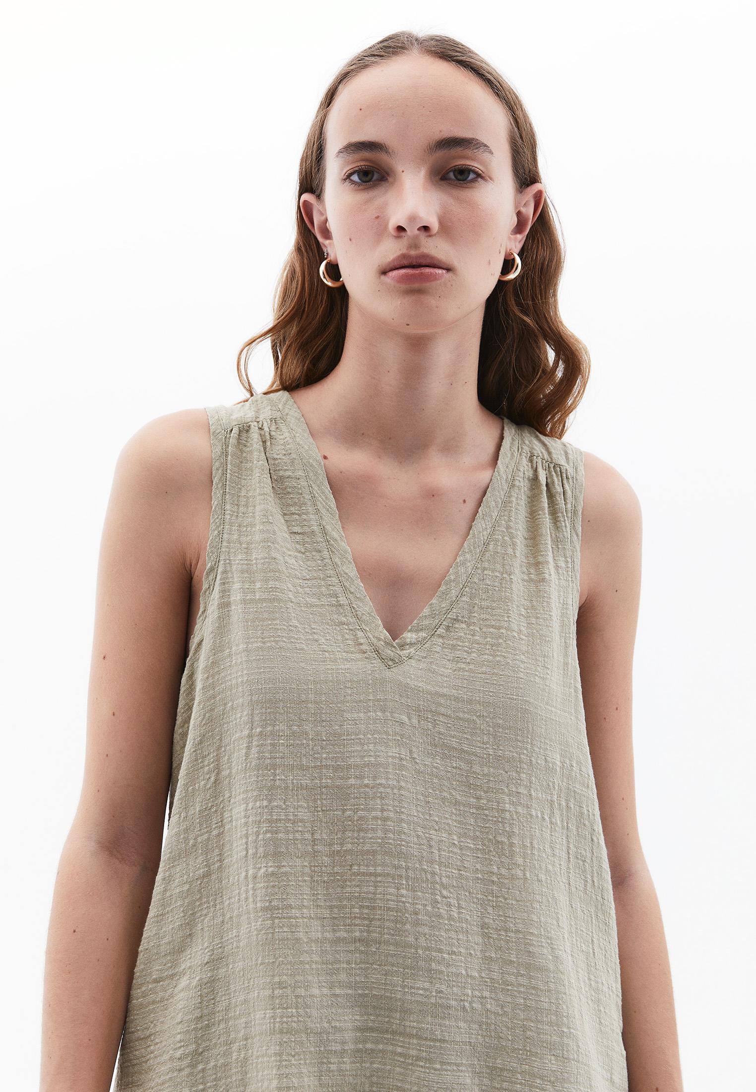 V Neck Loose Fit Woven Top - SLATE GREEN