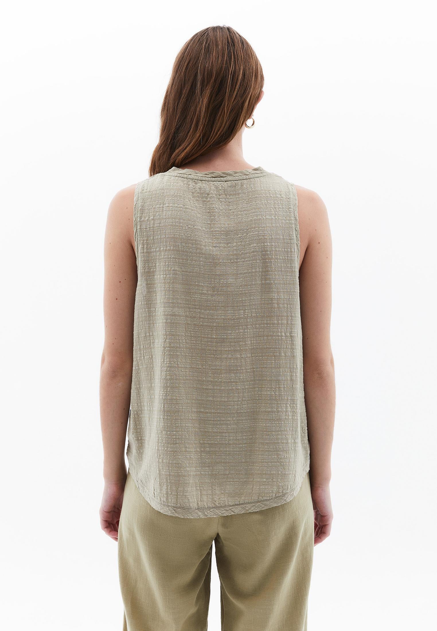 V Neck Loose Fit Woven Top - SLATE GREEN