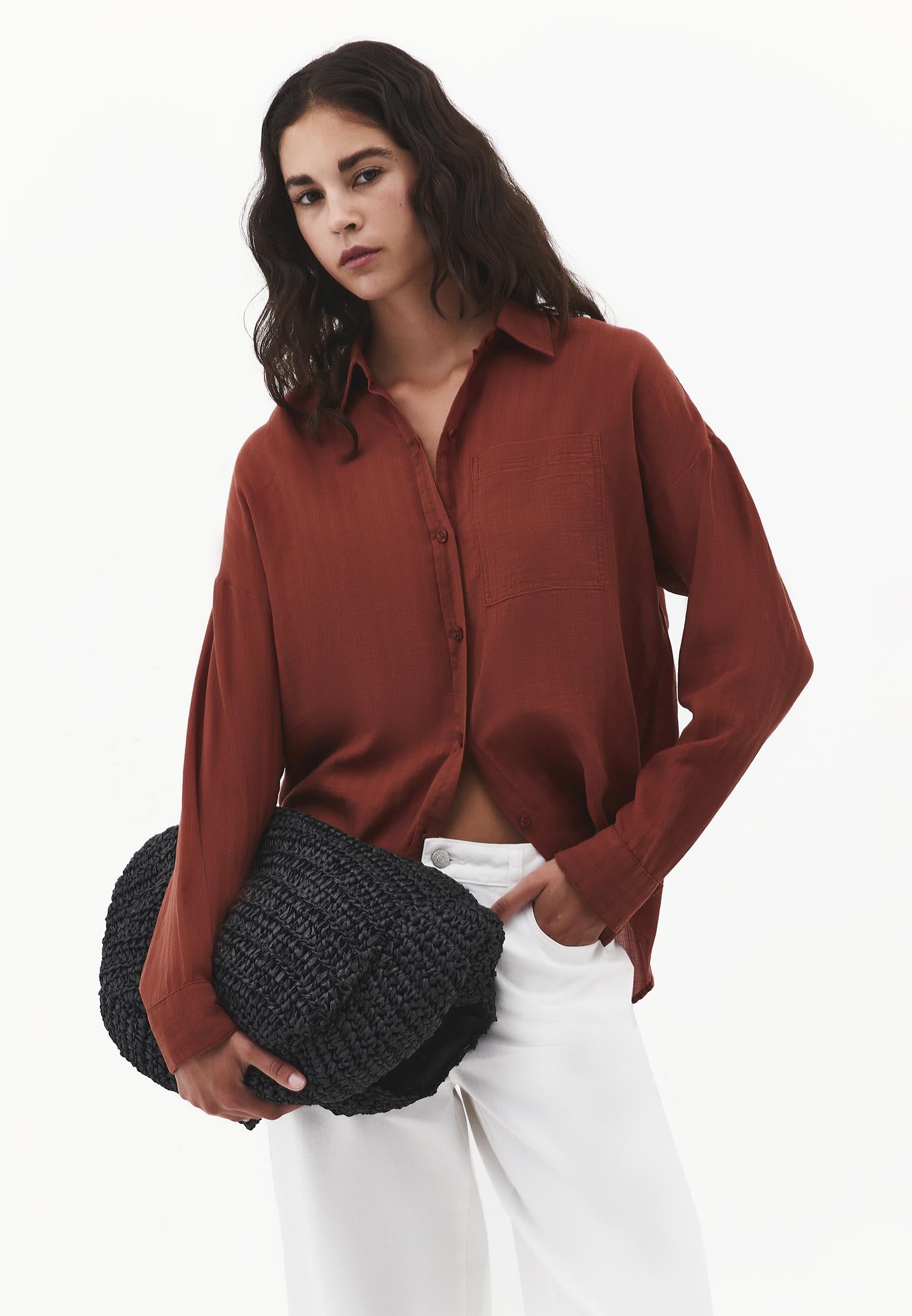 Long Sleeve Oversized Woven Shirt - SMOKED PAPRIKA