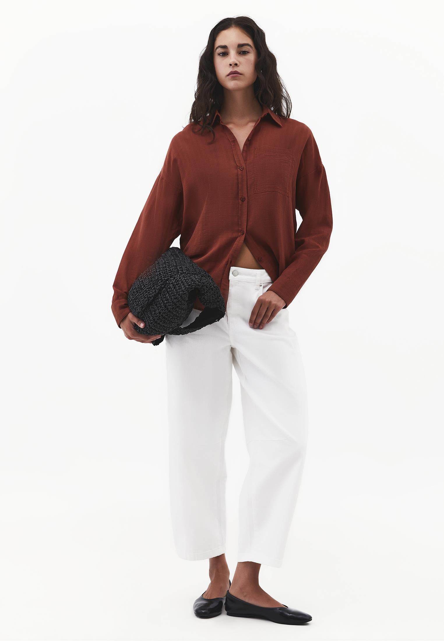 Long Sleeve Oversized Woven Shirt - SMOKED PAPRIKA