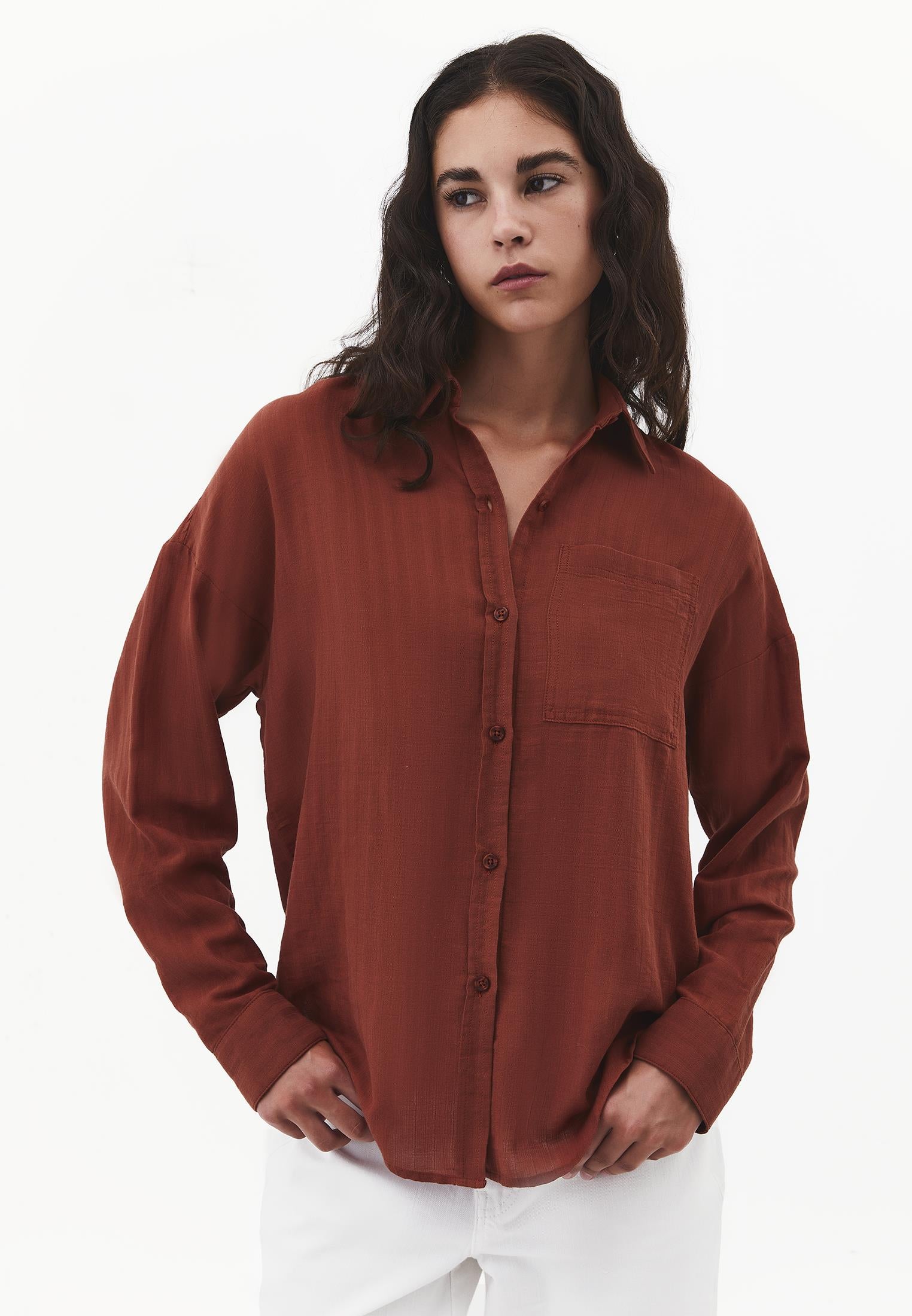 Long Sleeve Oversized Woven Shirt - SMOKED PAPRIKA