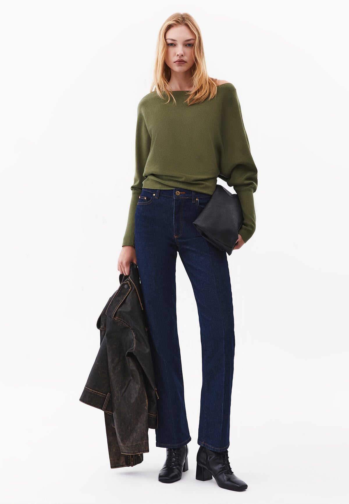 Long Sleeve Boat Neck Knit Sweater - SPHAGNUM