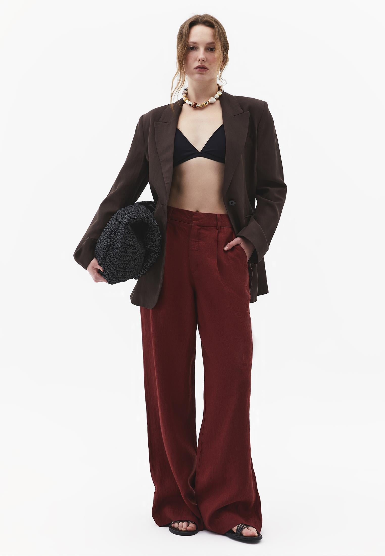 Pleated Wide Leg Pants - SPICED APPLE
