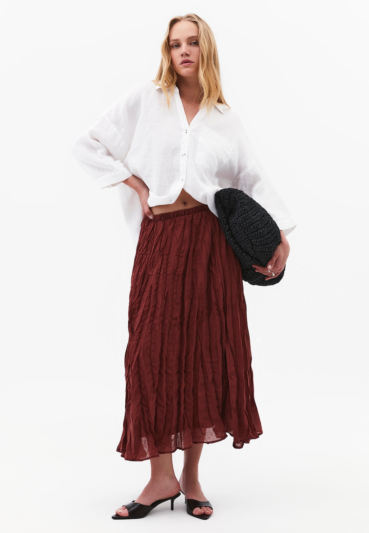 High Waist Zipper Detailed Long A-Line Skirt - SPICED APPLE