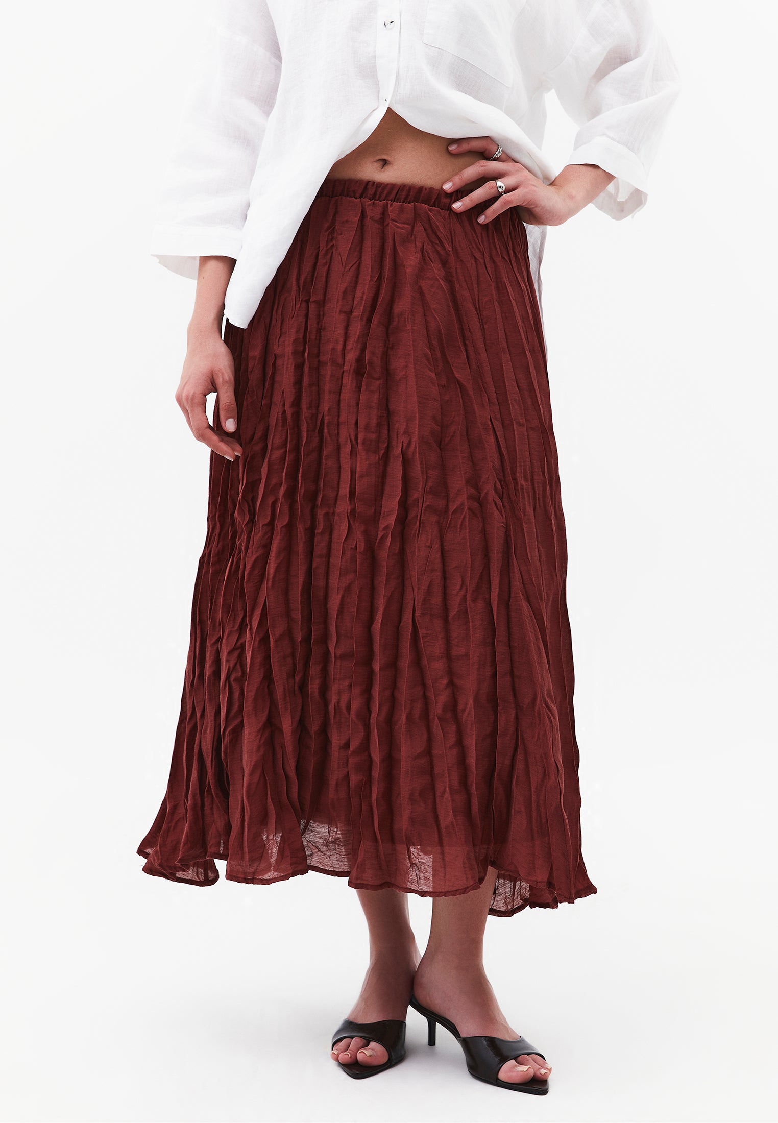 High Waist Zipper Detailed Long A-Line Skirt - SPICED APPLE