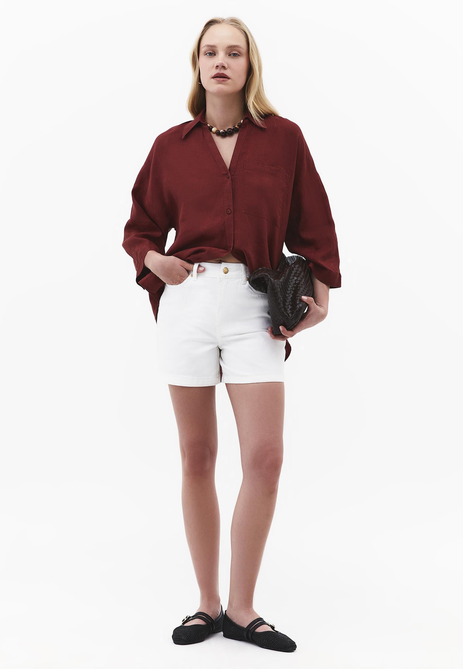 Shirt Collar Oversize Tunic Shirt - SPICED APPLE