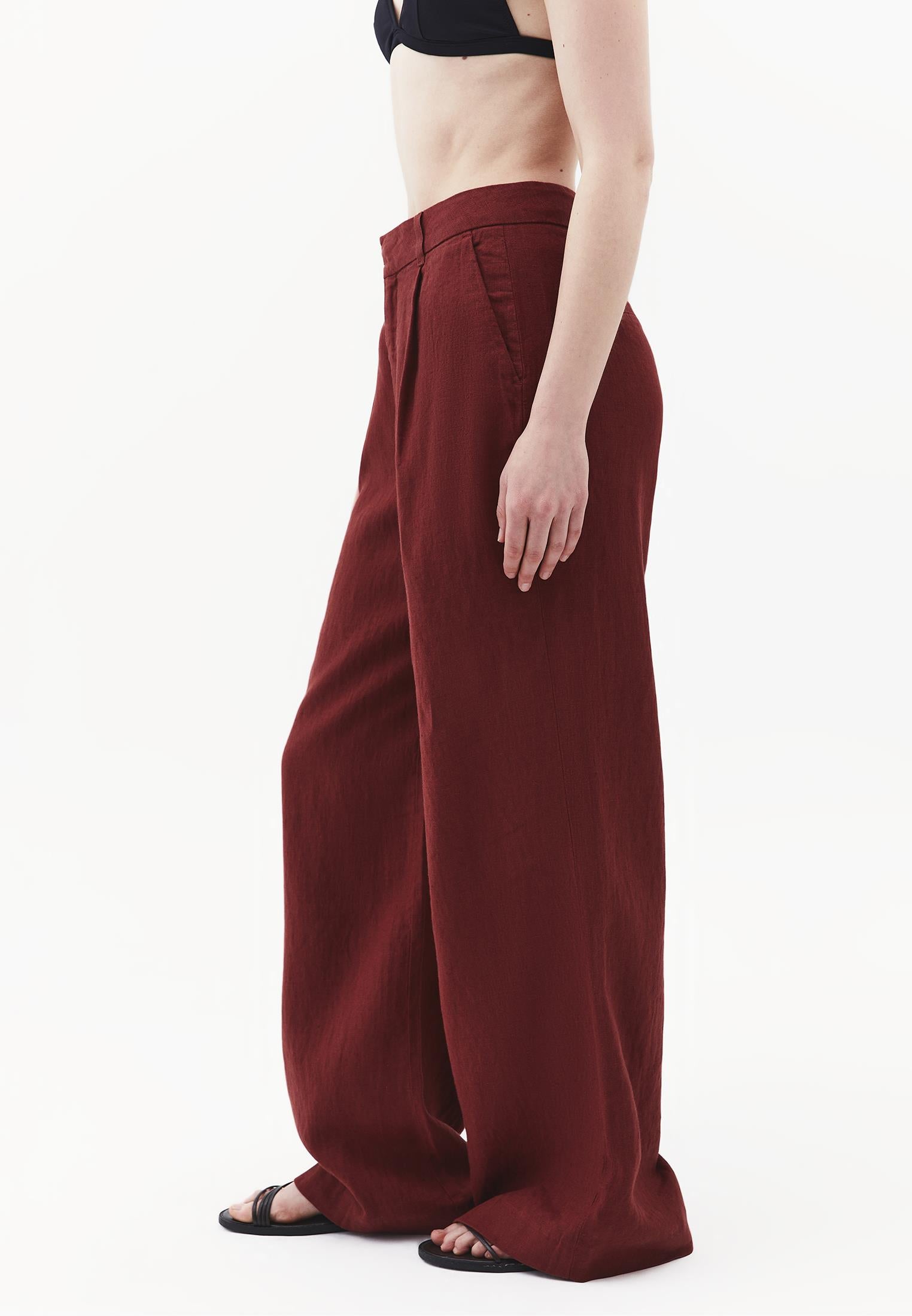 Pleated Wide Leg Pants - SPICED APPLE