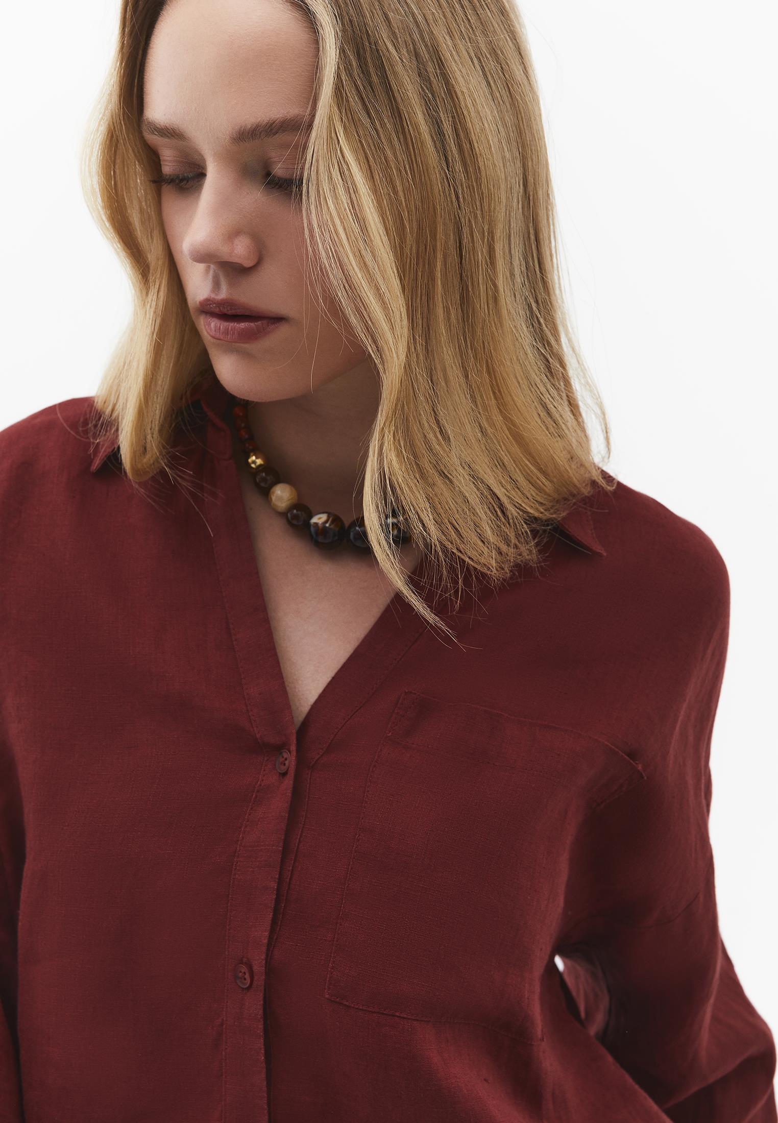 Shirt Collar Oversize Tunic Shirt - SPICED APPLE