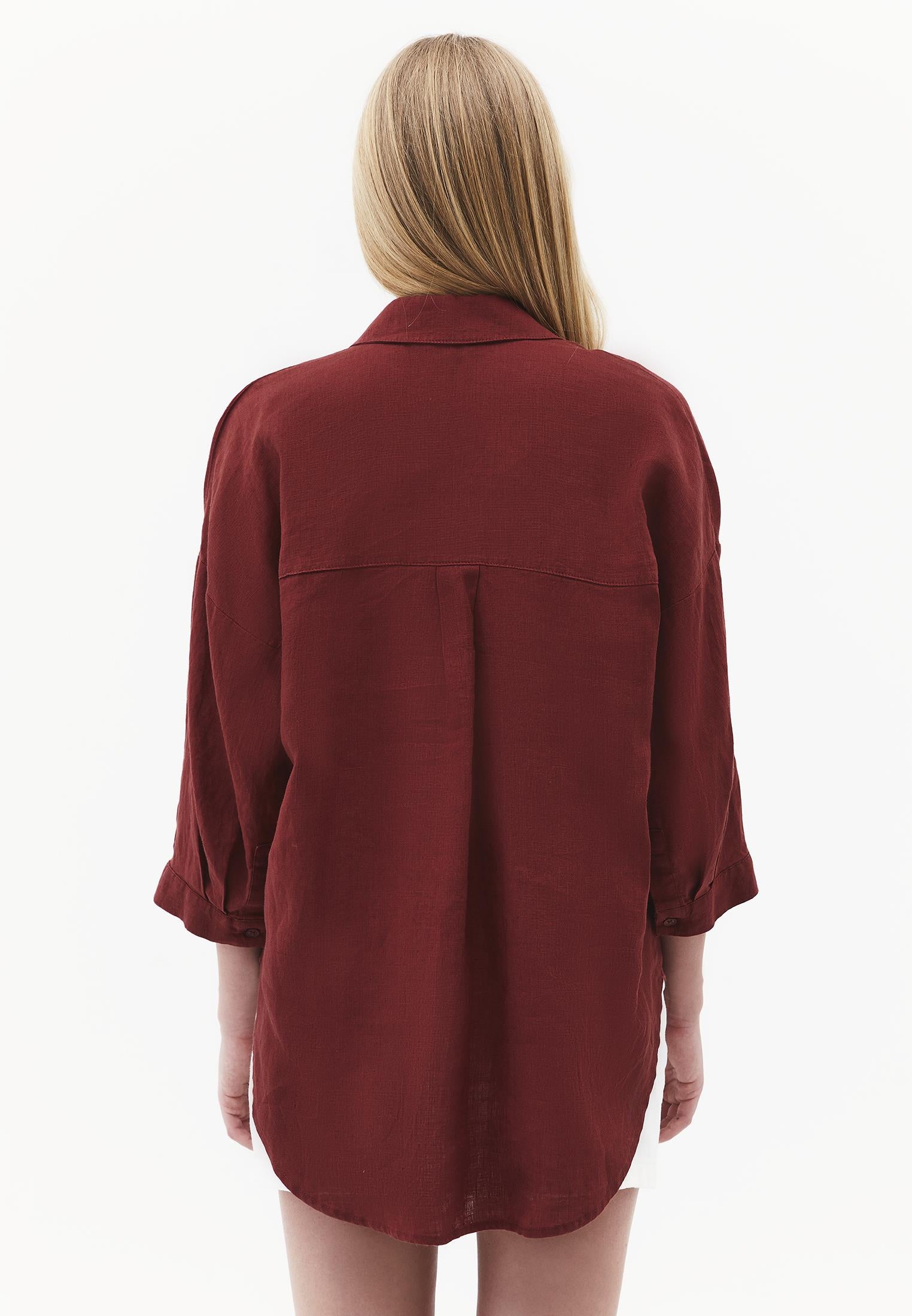 Shirt Collar Oversize Tunic Shirt - SPICED APPLE