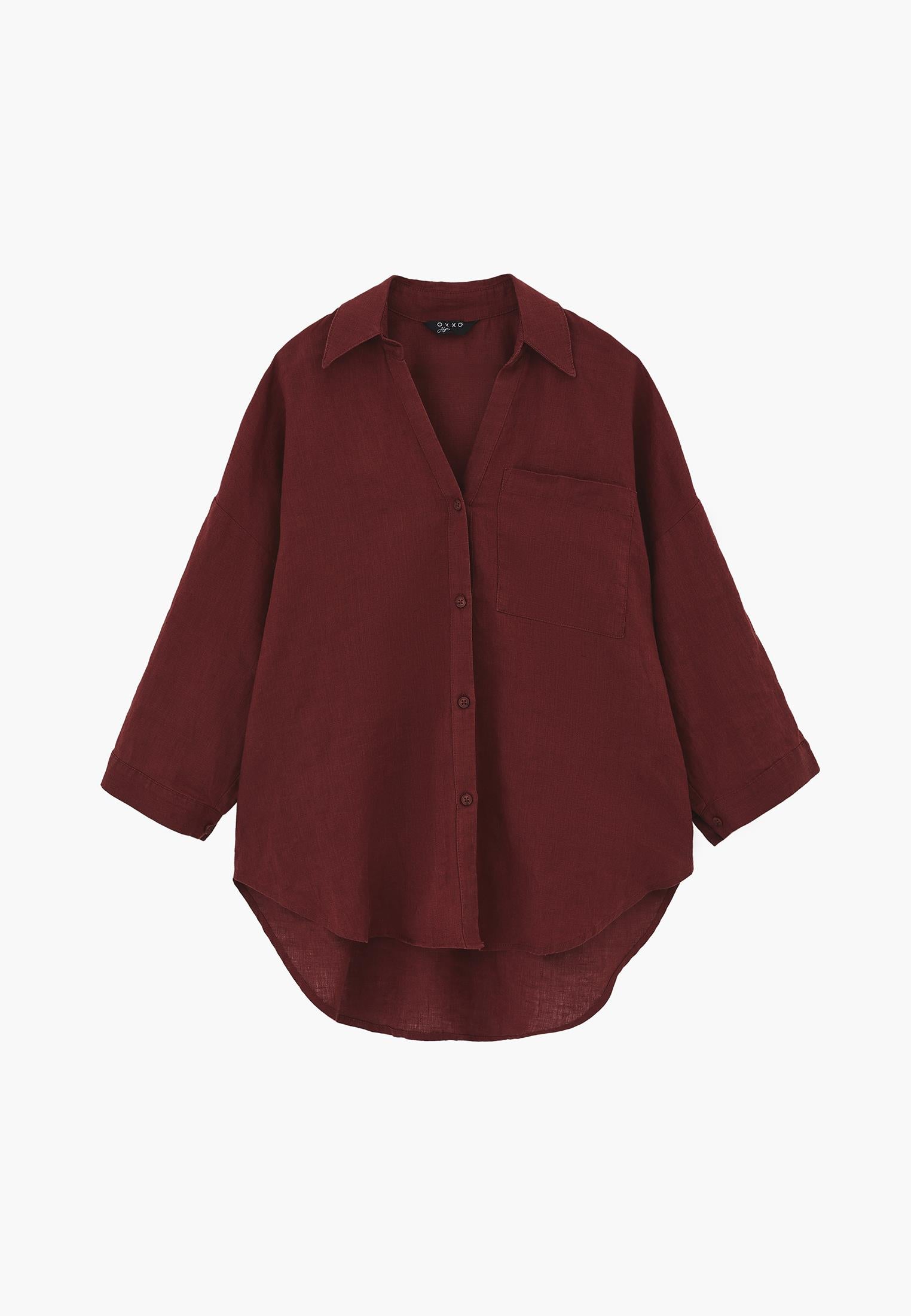 Shirt Collar Oversize Tunic Shirt - SPICED APPLE