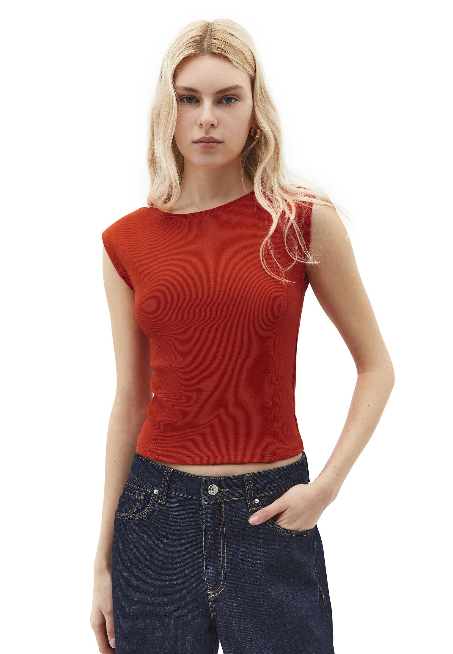 Boat Neck Short Sleeve Bodycon T-Shirt - SPICY ORANGE