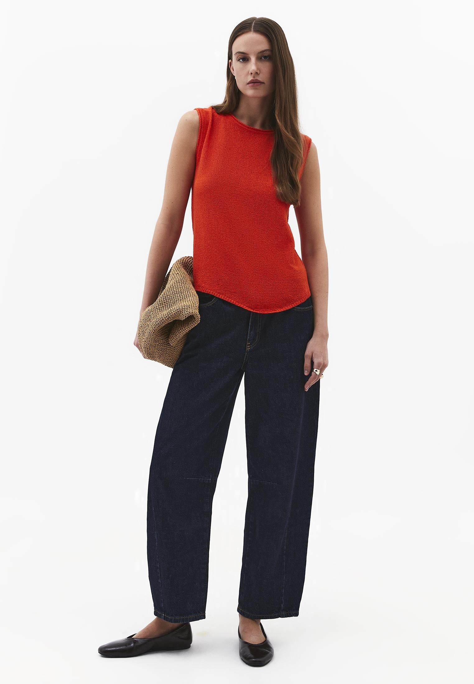 Asymmetric Tunic Knit Tank - SPICY ORANGE