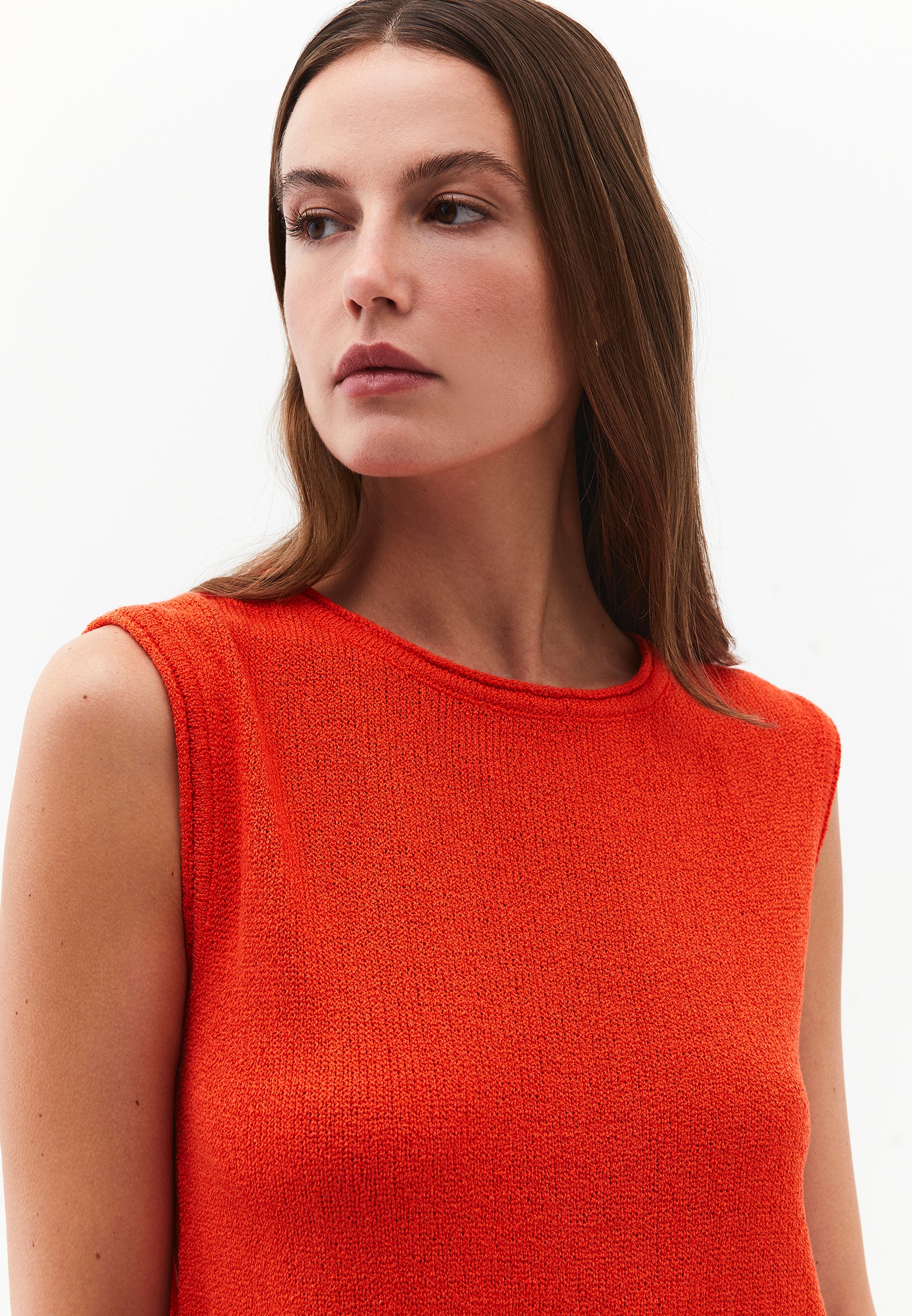 Asymmetric Tunic Knit Tank - SPICY ORANGE