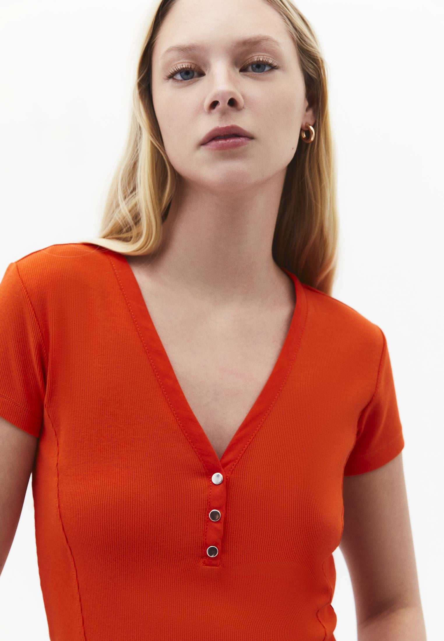 V Neck Slim Fit T-Shirt - SPICY ORANGE