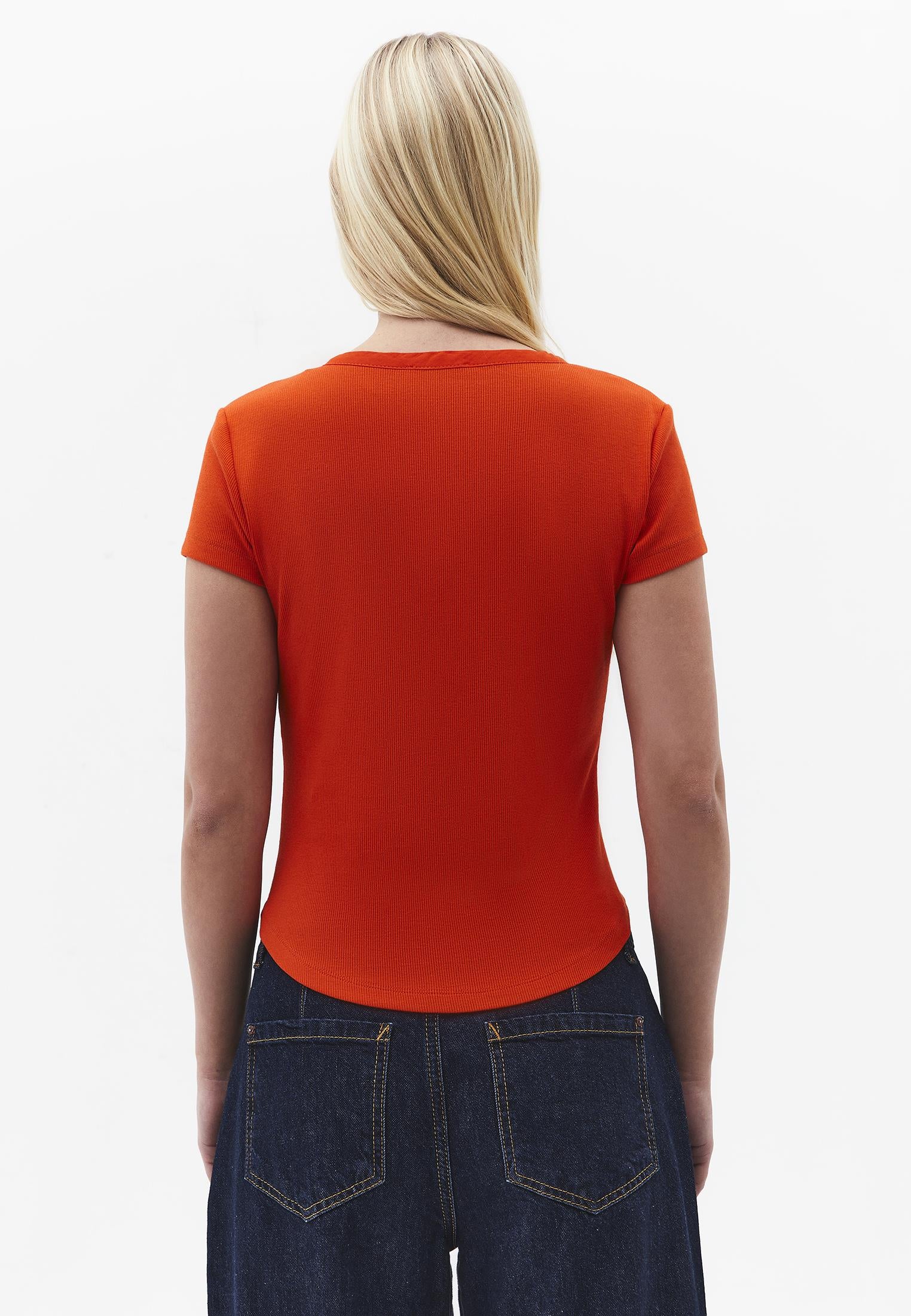 V Neck Slim Fit T-Shirt - SPICY ORANGE