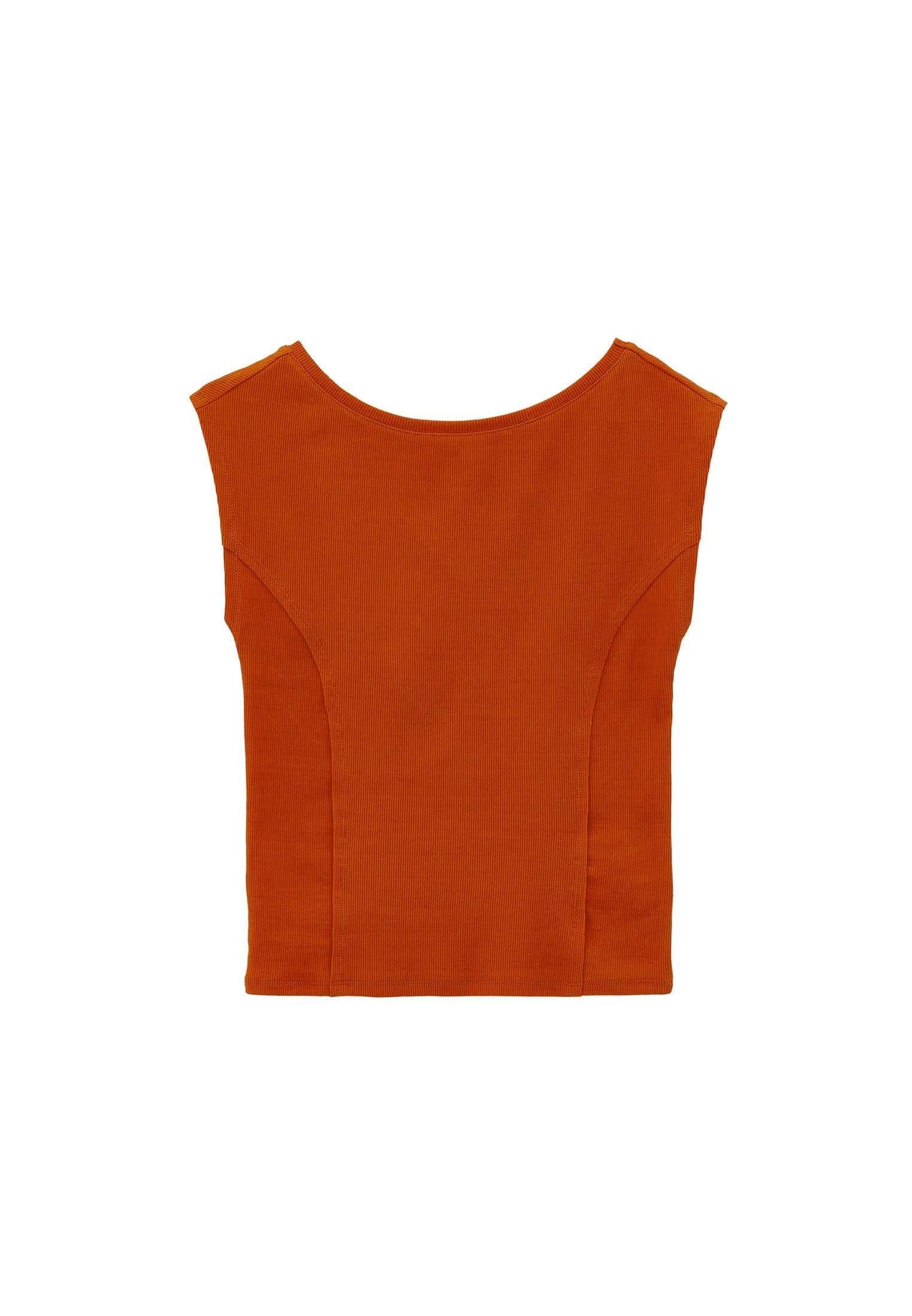 Boat Neck Short Sleeve Bodycon T-Shirt - SPICY ORANGE