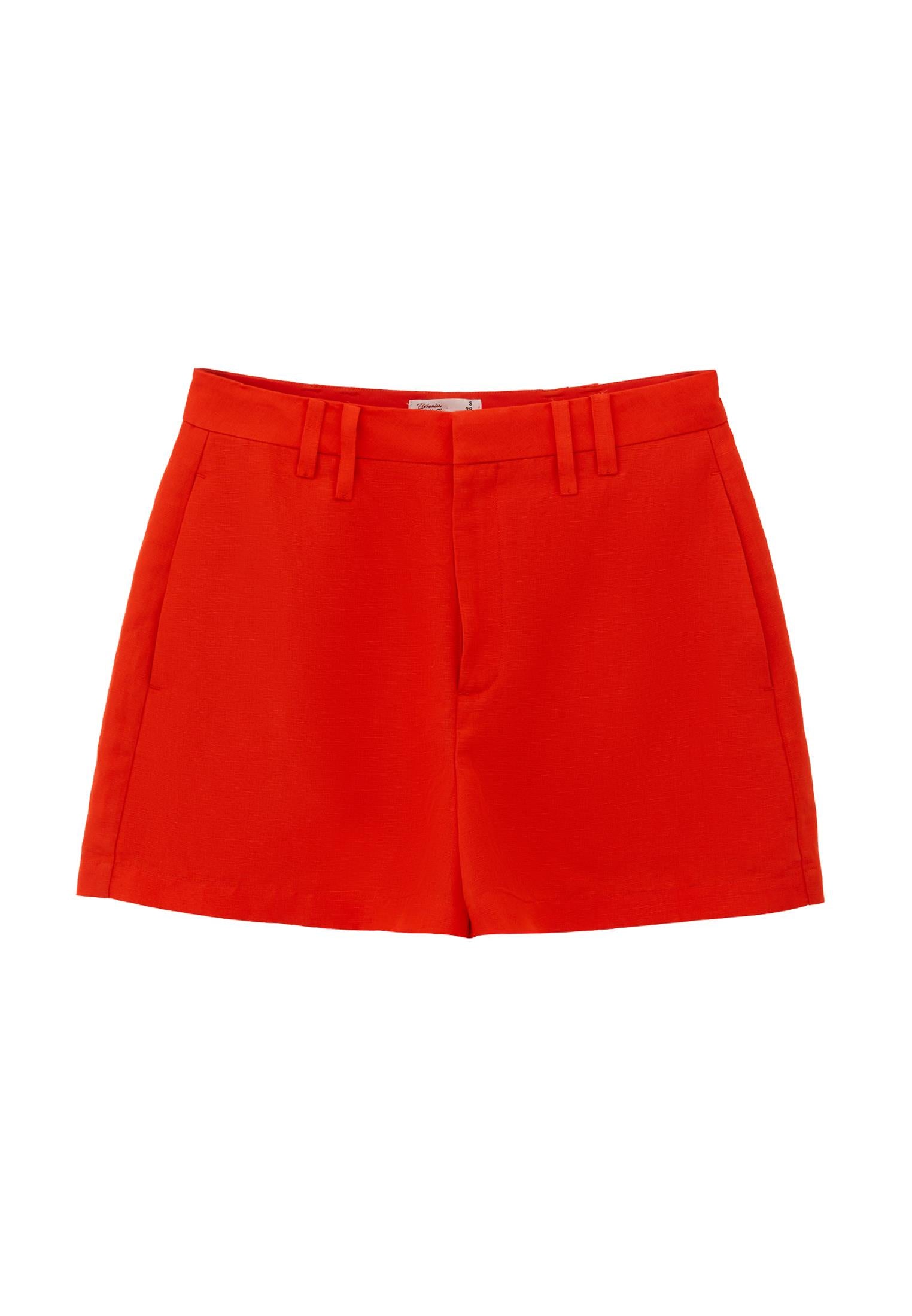 High Waist Short With Belt Detail - SPICY ORANGE