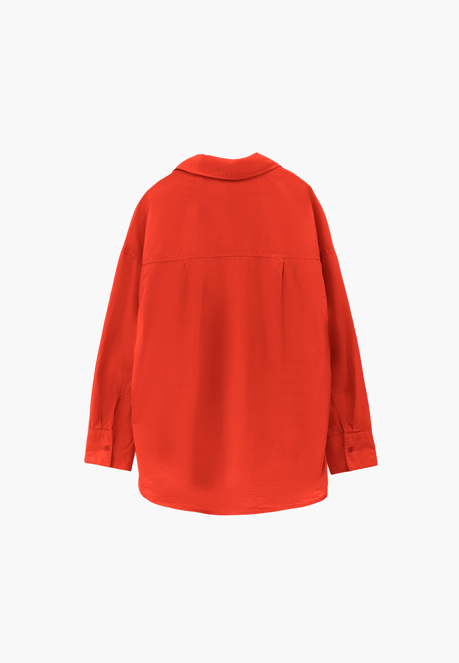 Oversized Long-Sleeve Shirt with Pocket Detail - SPICY ORANGE