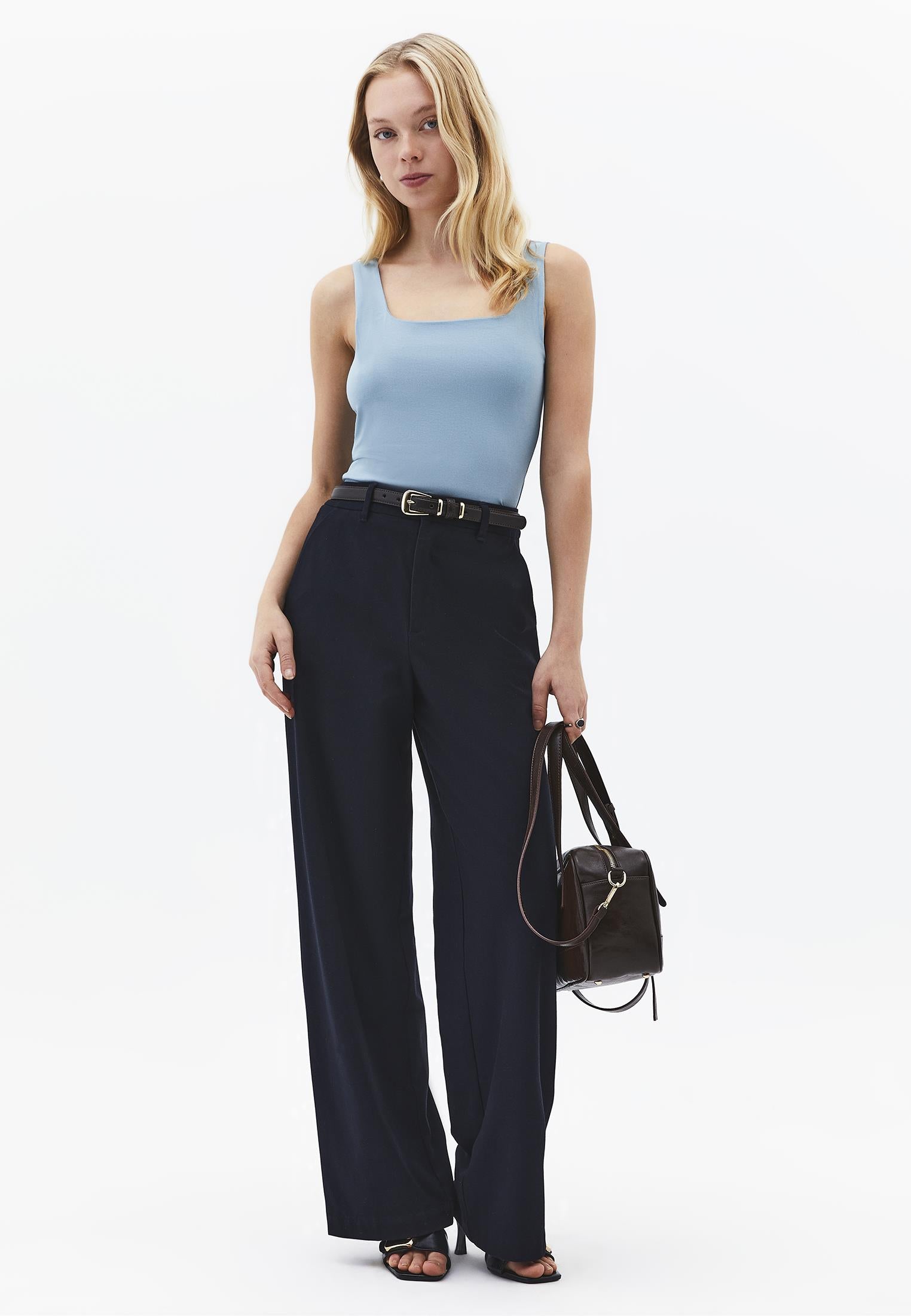 Square Neck Bodycon Tank Top - STONE BLUE