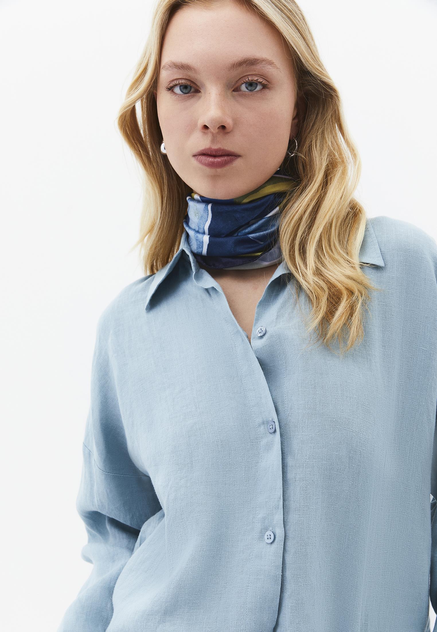 Oversize Shirt Collar Long Shirt - STONE BLUE
