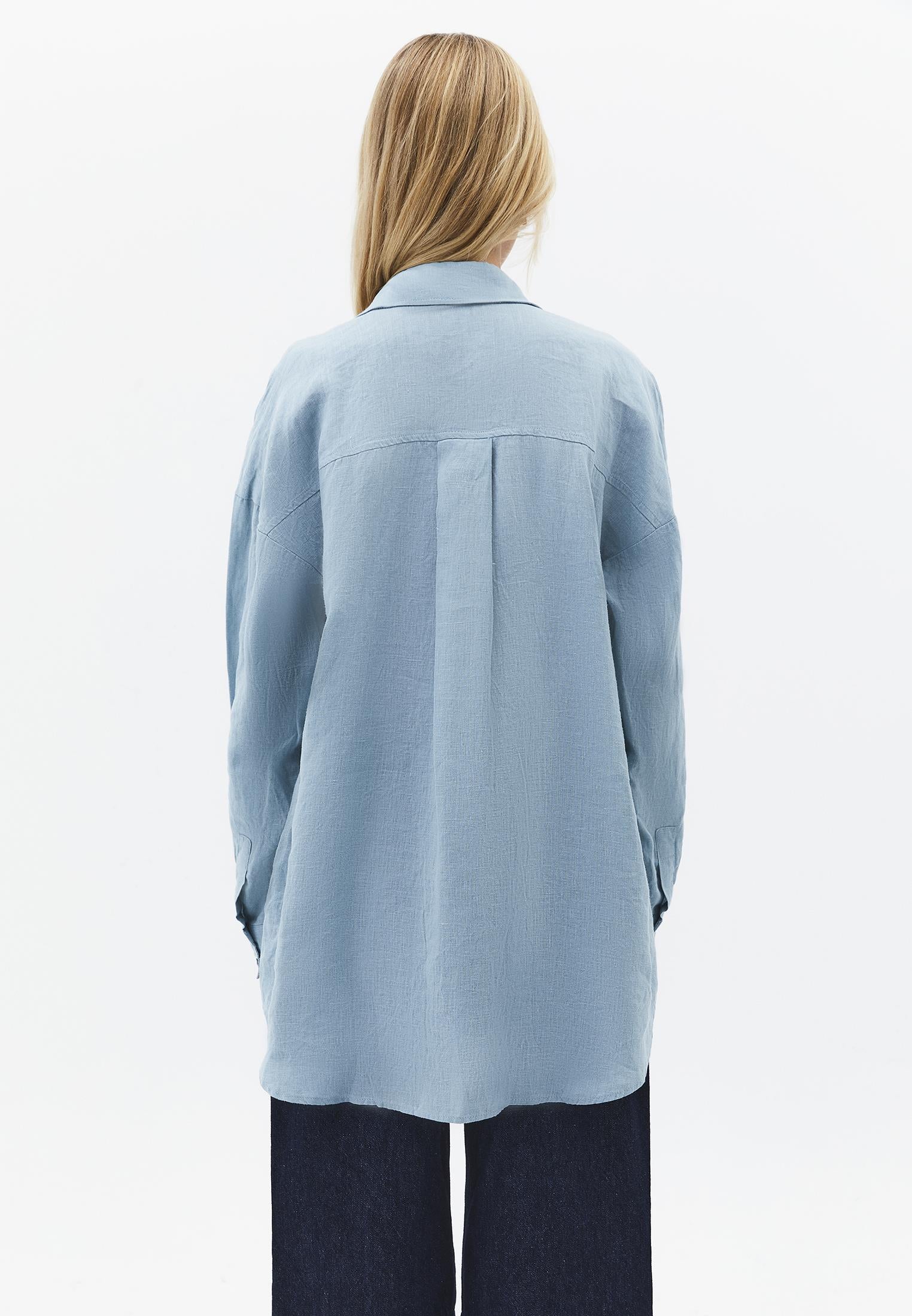 Oversize Shirt Collar Long Shirt - STONE BLUE