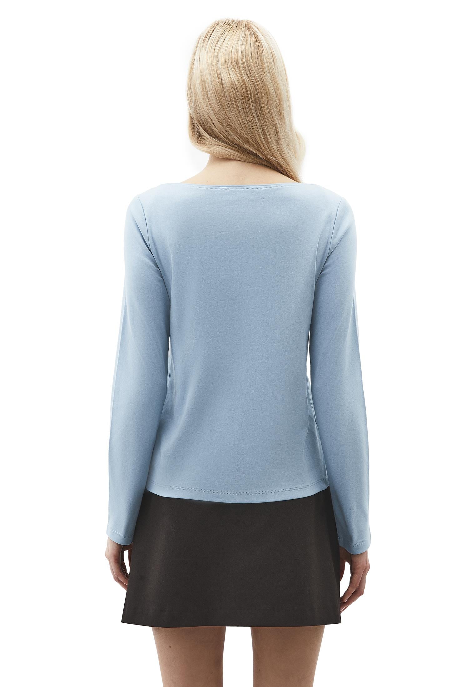 Boat Neck Long Sleeve T-Shirt - STONE BLUE
