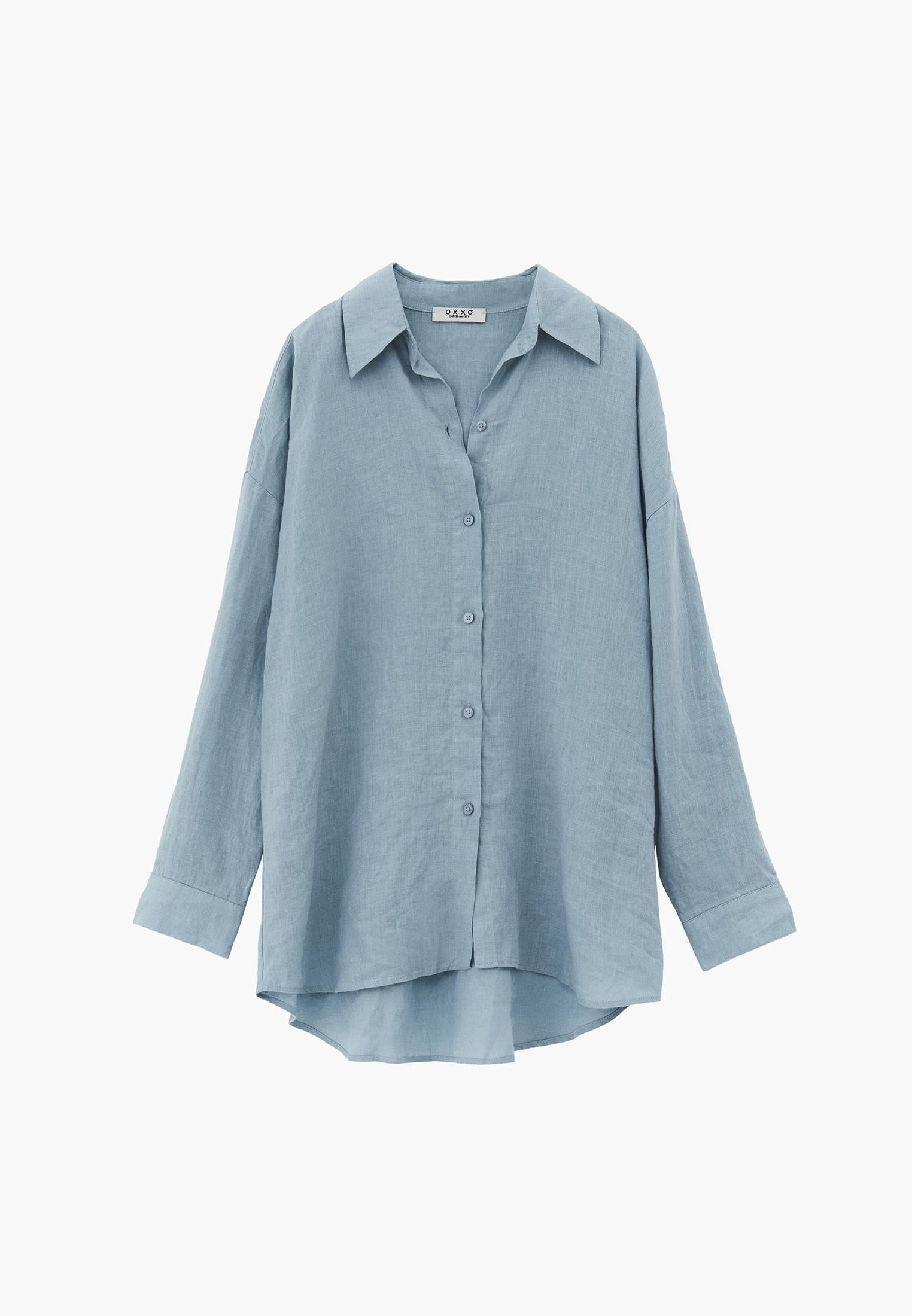 Oversize Shirt Collar Long Shirt - STONE BLUE