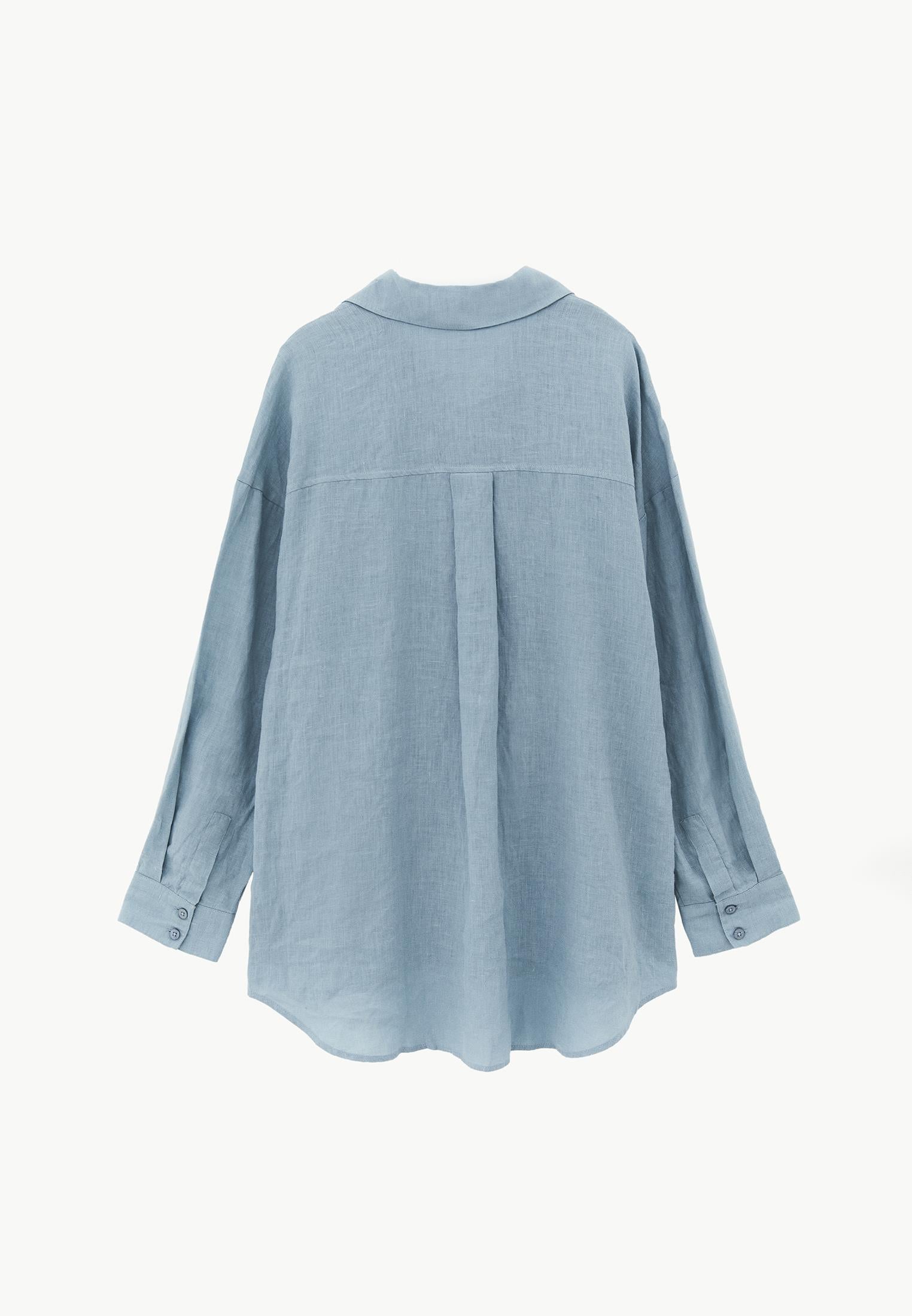 Oversize Shirt Collar Long Shirt - STONE BLUE