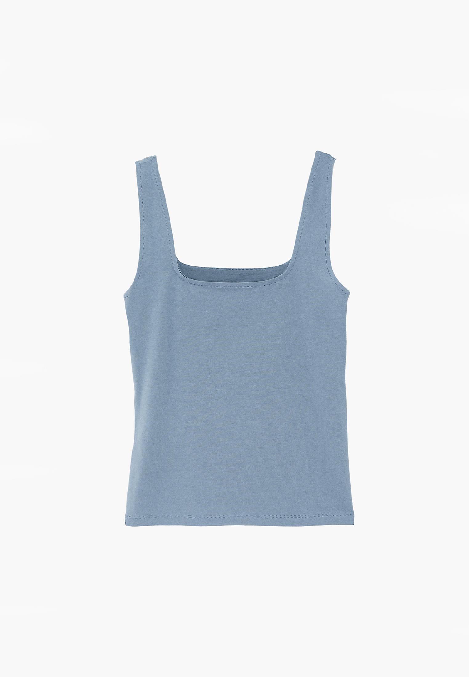 Square Neck Bodycon Tank Top - STONE BLUE