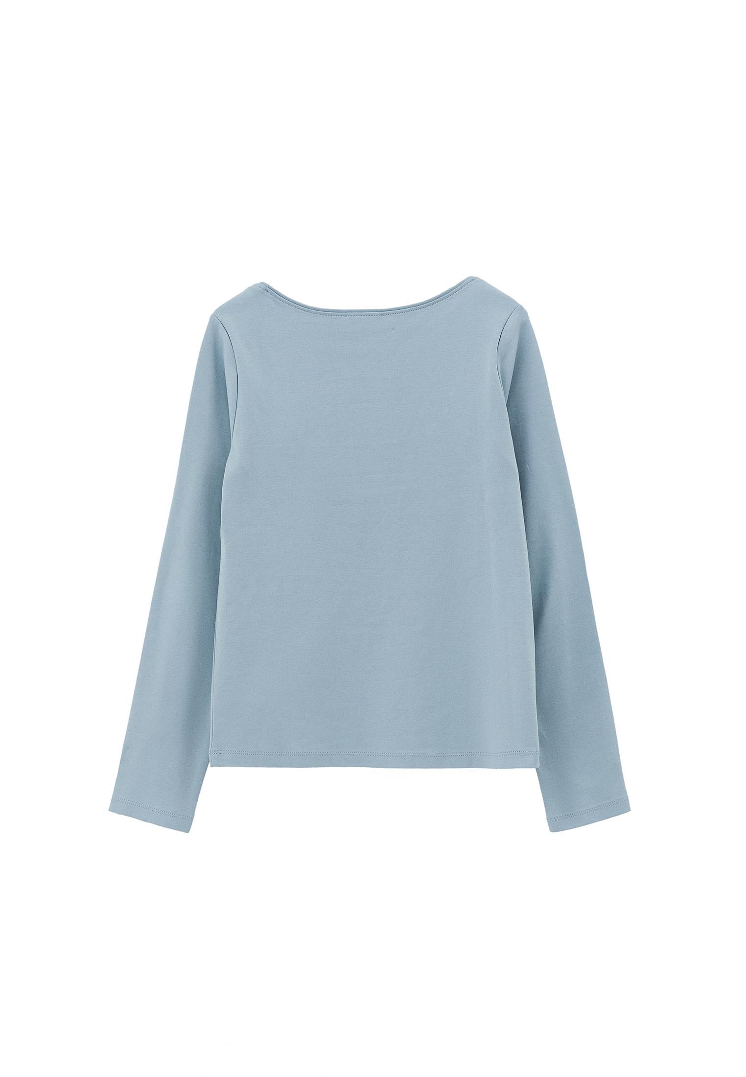 Boat Neck Long Sleeve T-Shirt - STONE BLUE