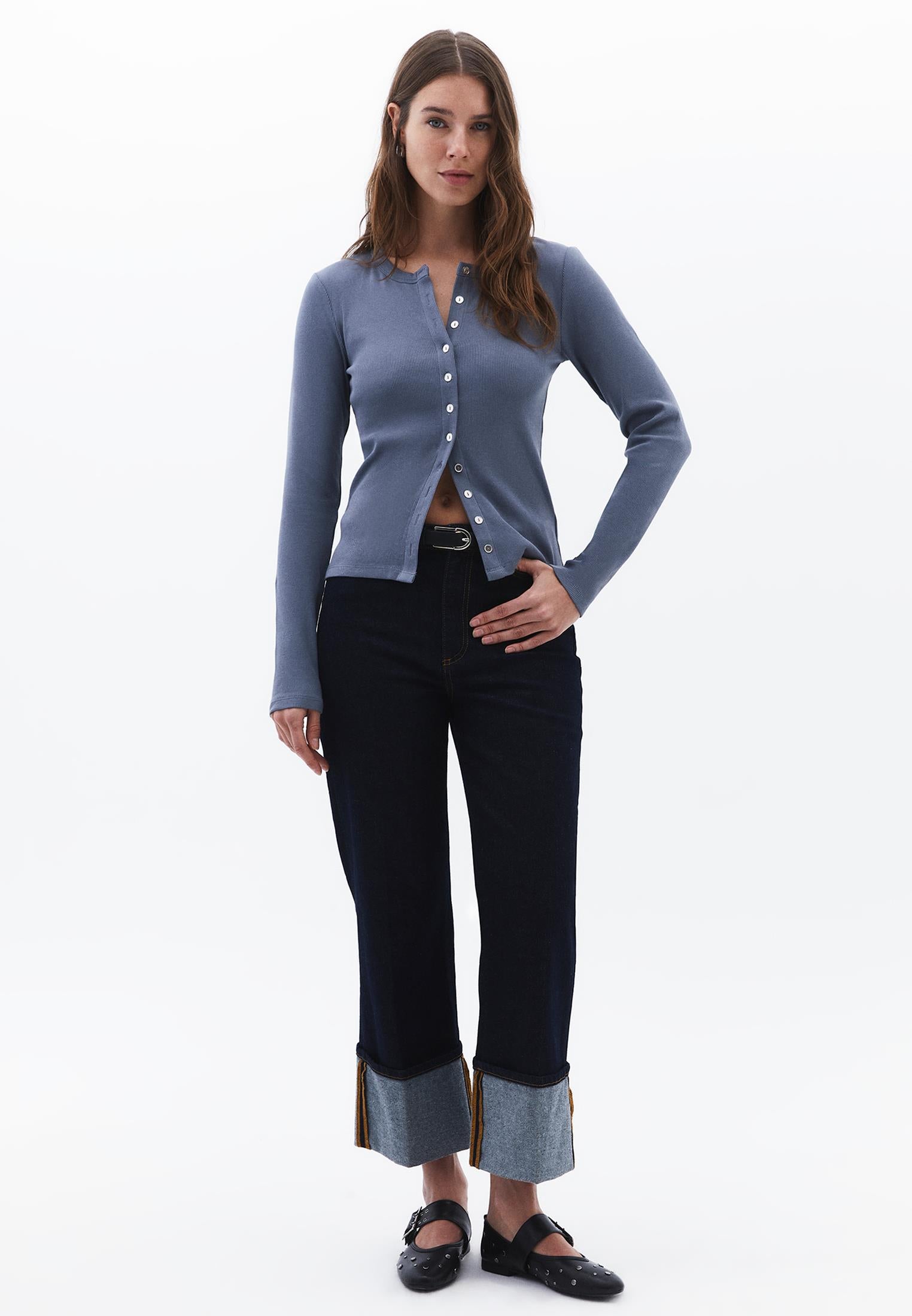 Long Sleeve Crew Neck Bodycon T-Shirt - STORMY WEATHER