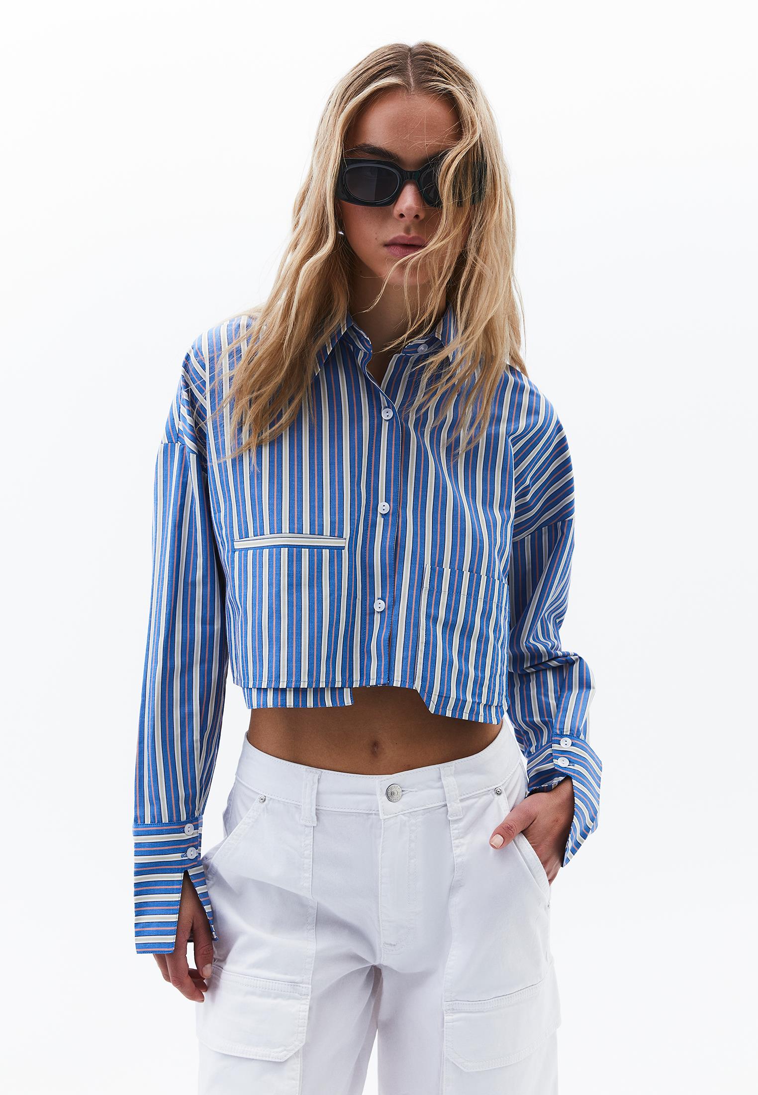 Striped Crop Shirt - STRIPED COMB