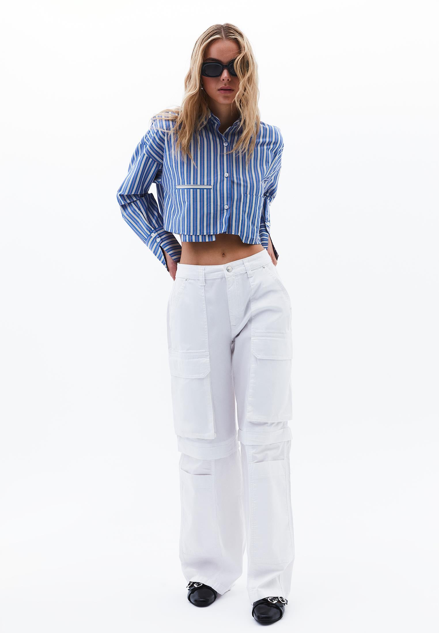 Striped Crop Shirt - STRIPED COMB