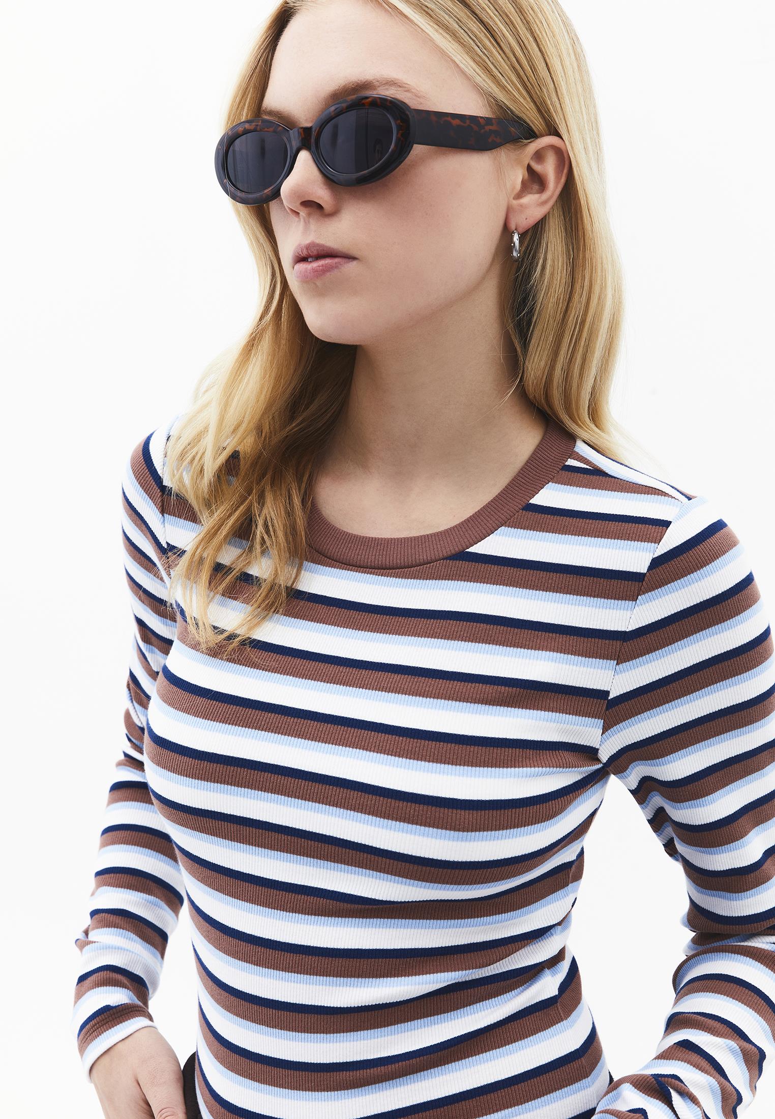 Crew Neck Long Sleeve Bodycon T-Shirt - STRIPED COMB