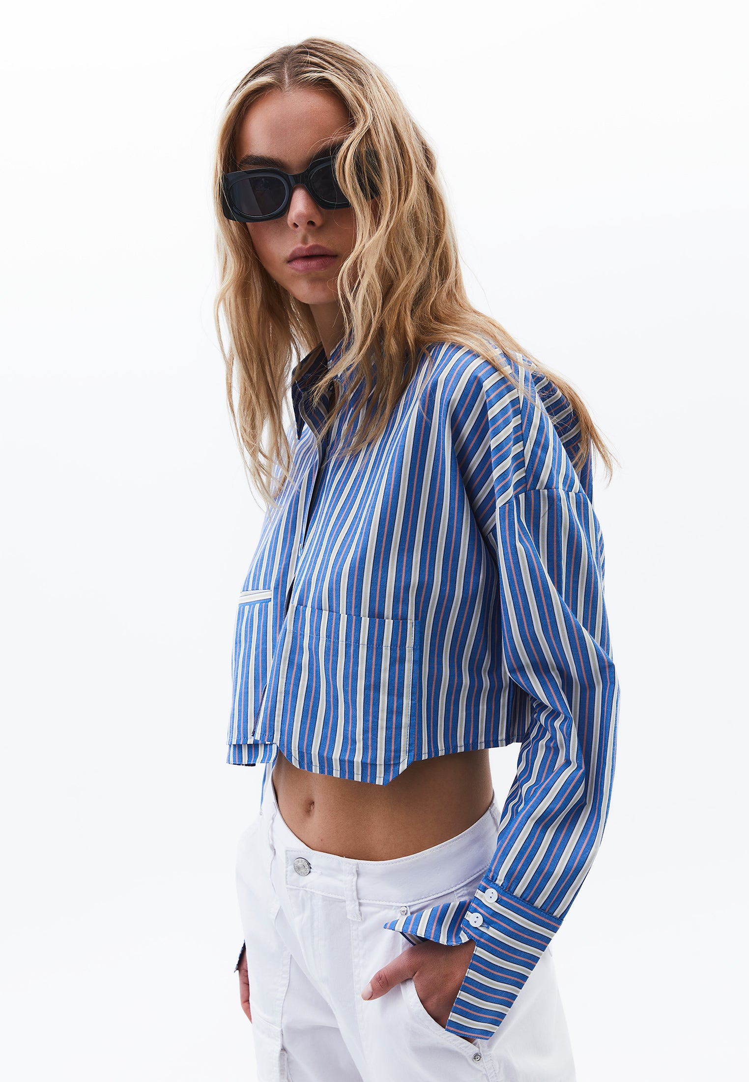 Striped Crop Shirt - STRIPED COMB