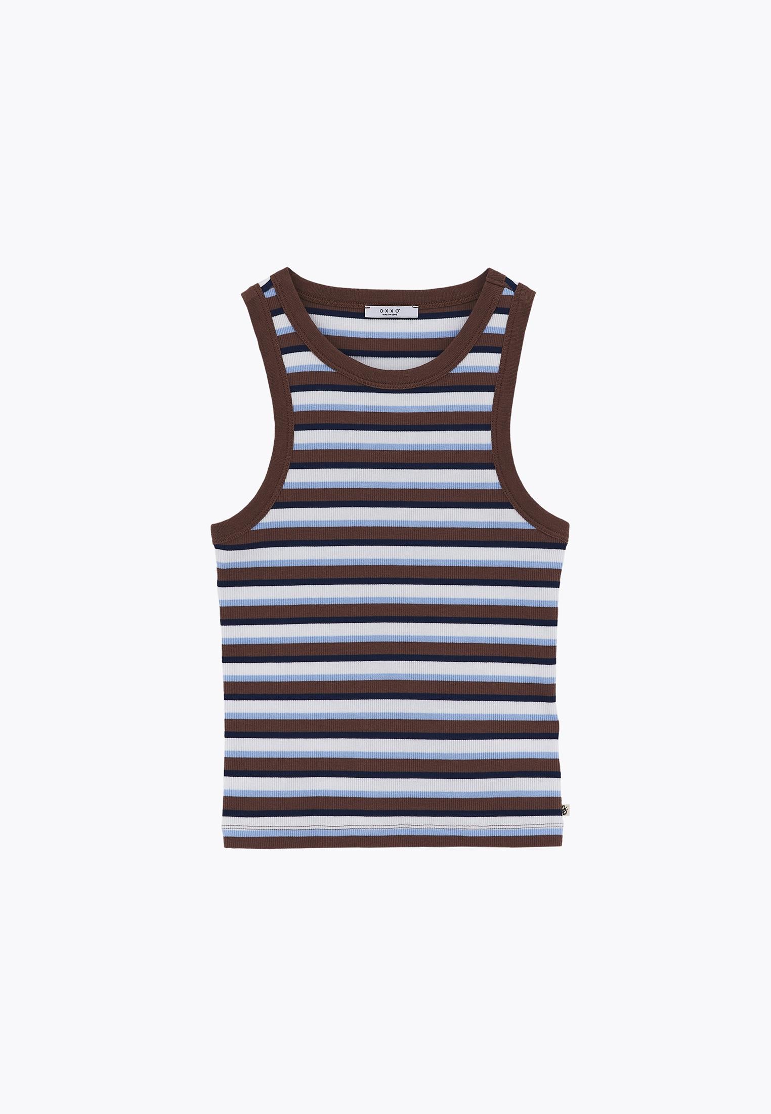 Crew Neck Bodycon Tank Top - STRIPED COMB