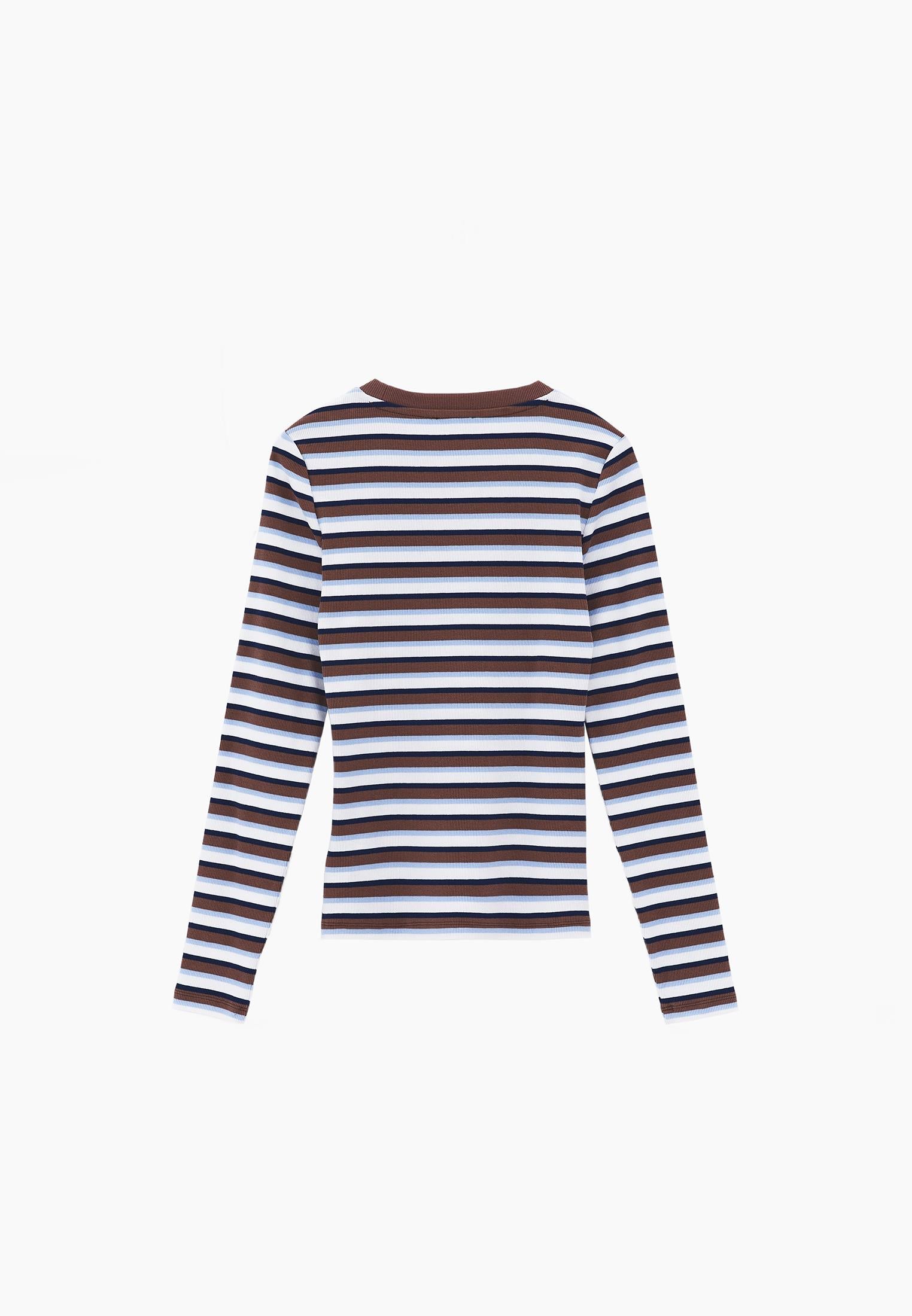 Crew Neck Long Sleeve Bodycon T-Shirt - STRIPED COMB