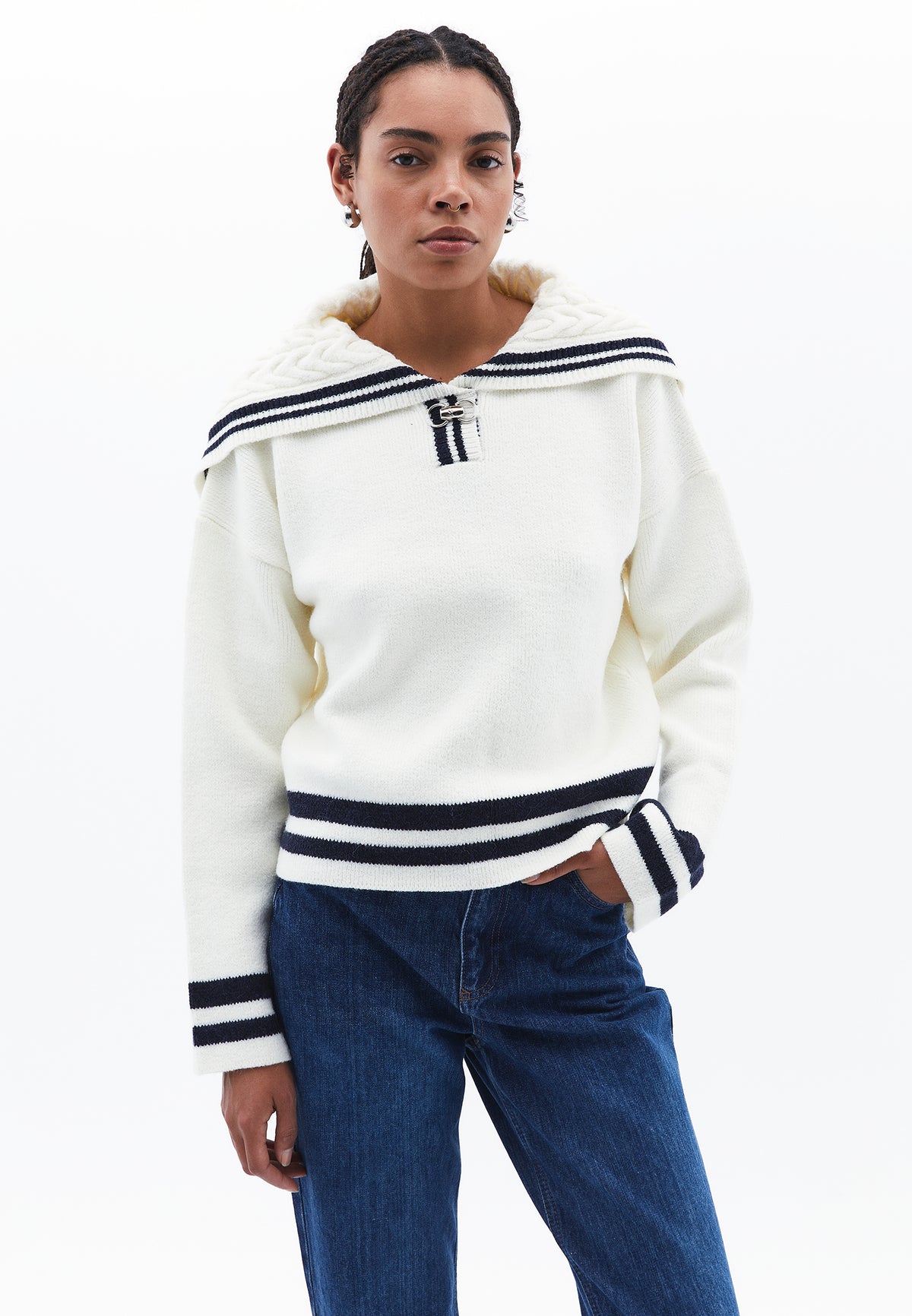 Shawl Collar Striped Sweater - STRIPE COMB