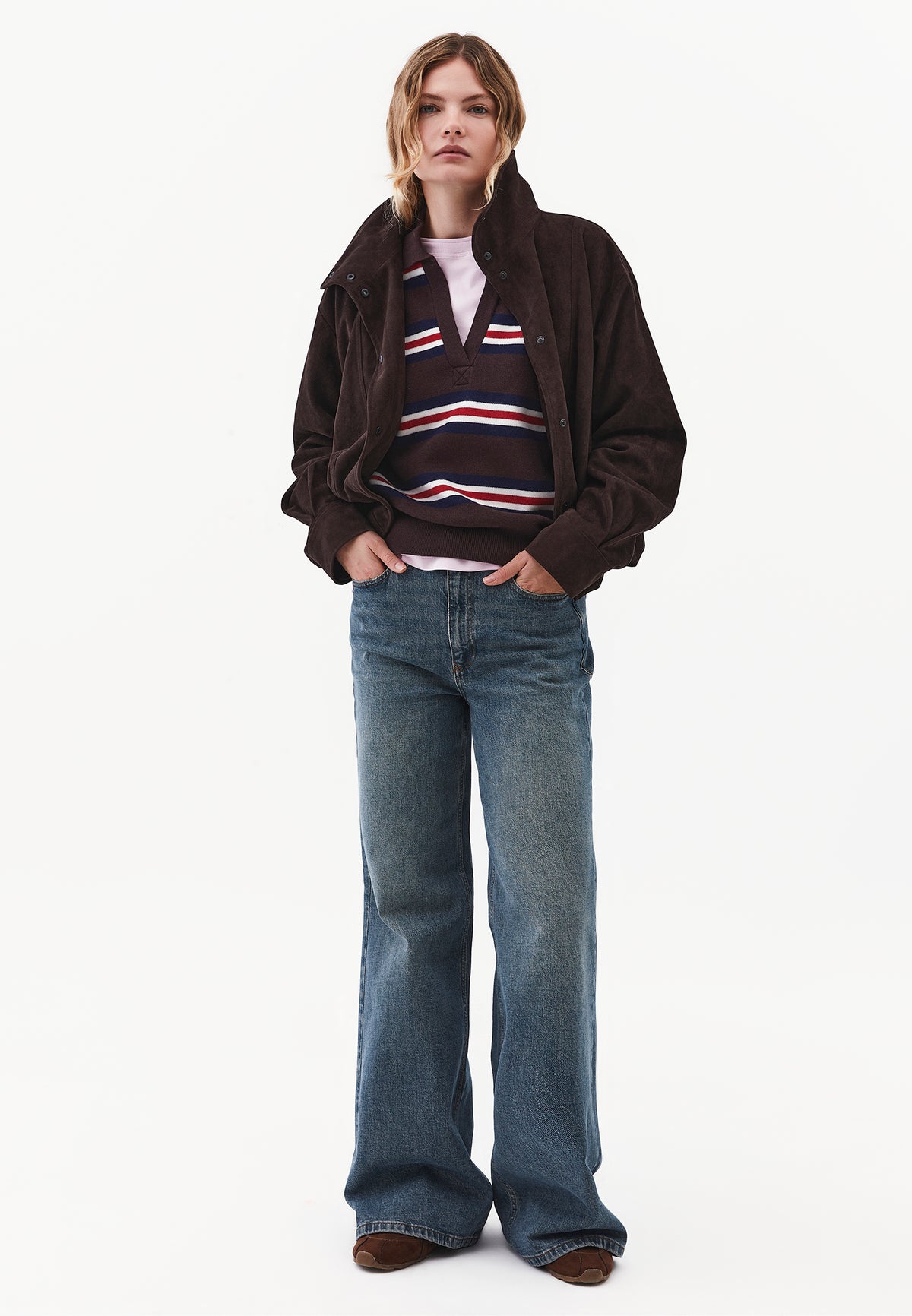 Striped Sweater with Polo Collar - STRIPE COMB