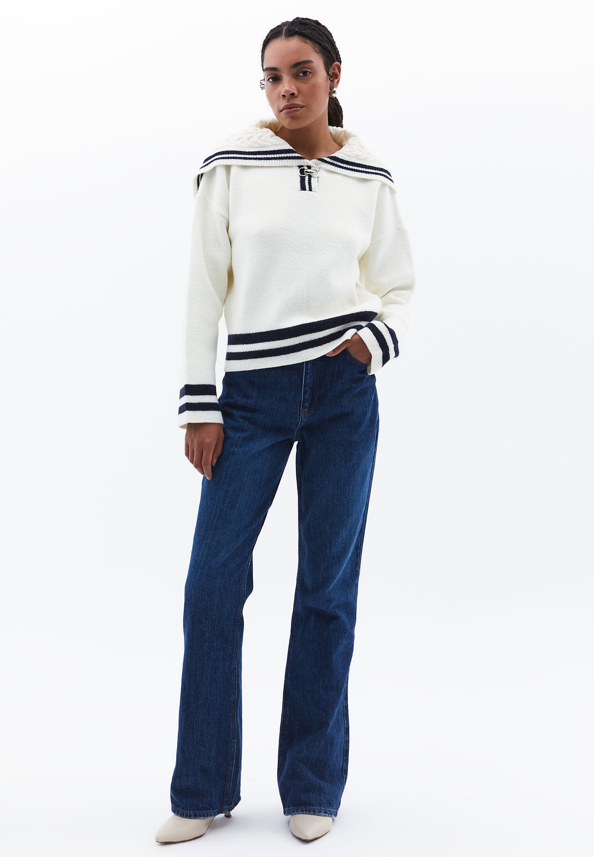 Shawl Collar Striped Sweater - STRIPE COMB