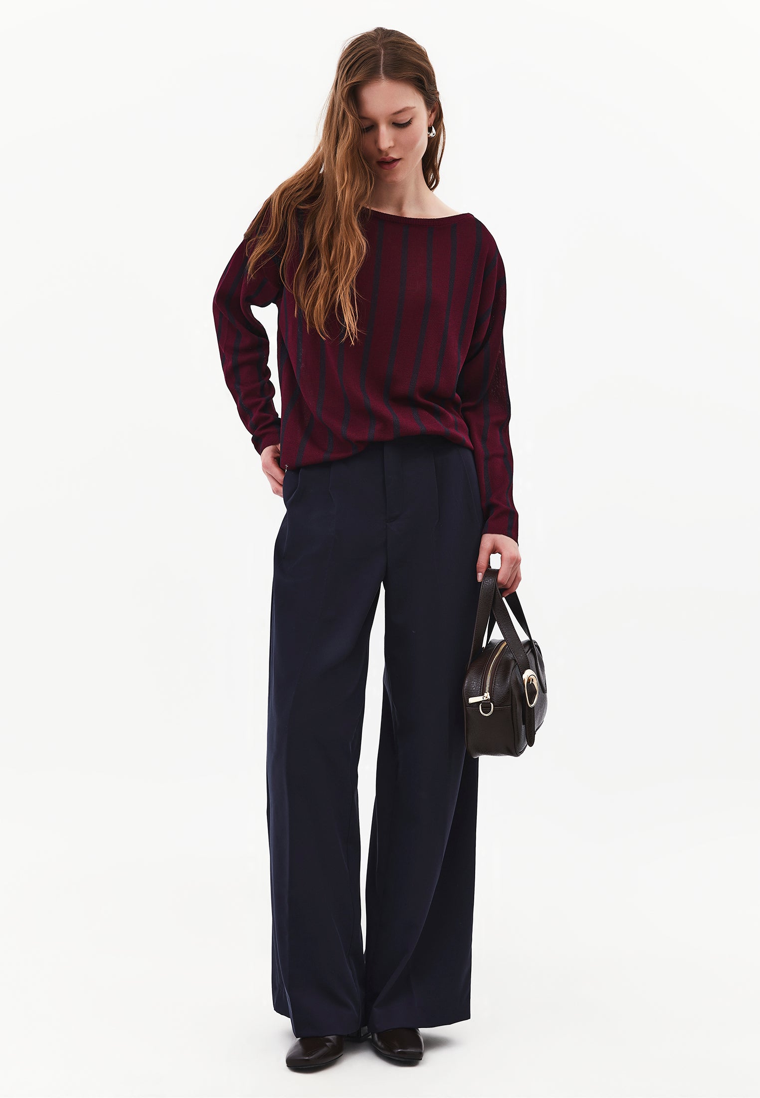 Striped Boat Neck Knit Sweater - STRIPE COMB